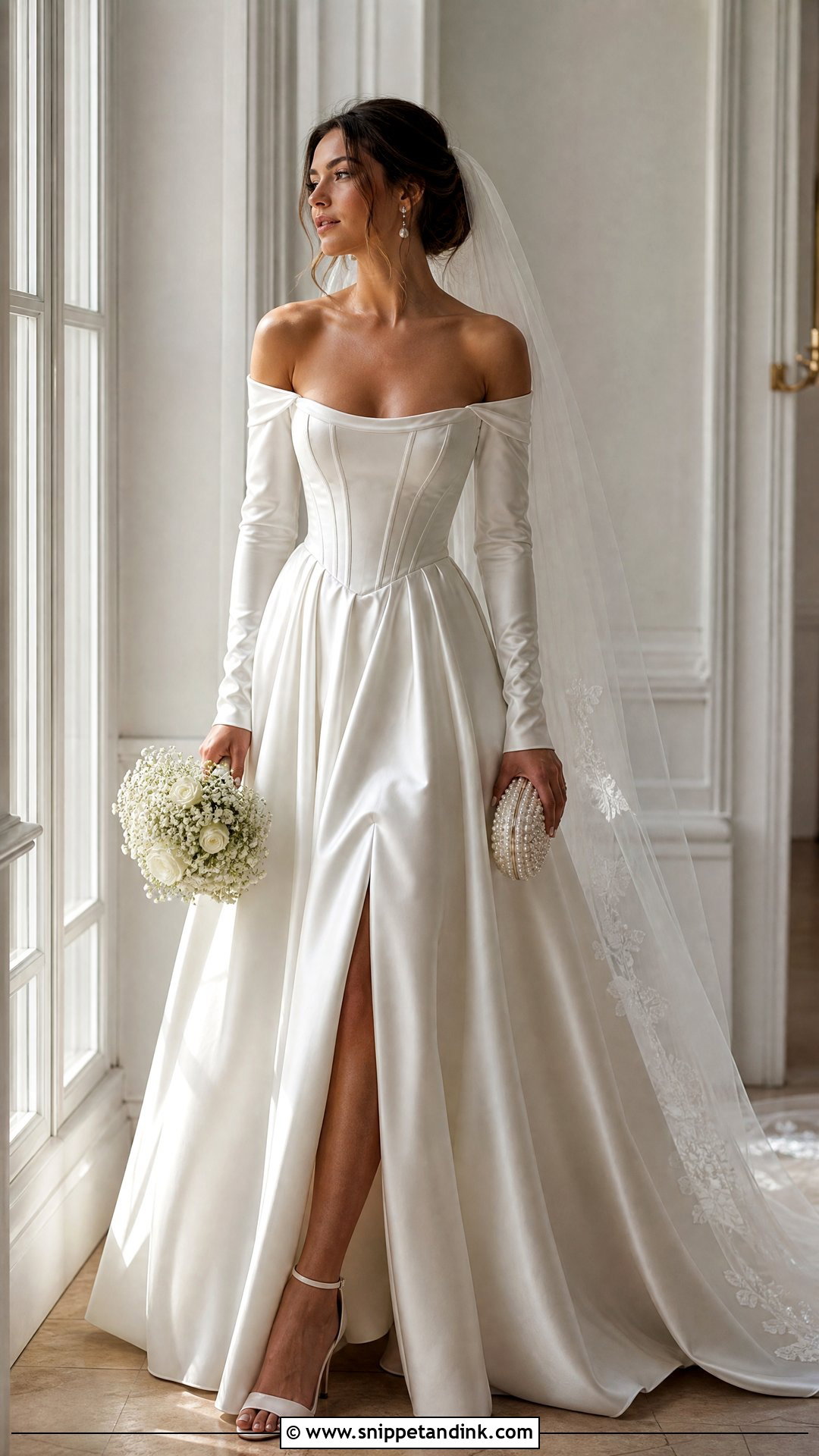 Corset Bodice Off the Shoulder Wedding Dress - Snippet and Ink - 20 Simple Long Wedding Dress with Off the Shoulder Sleeves