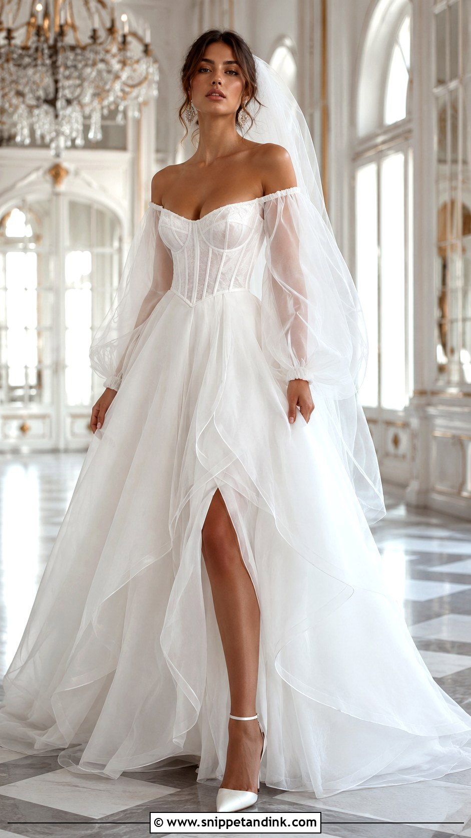 Corset Bodice Organza Balloon Sleeve Wedding Dress - Snippet and Ink - 20 Balloon Sleeve Wedding Dress Ideas