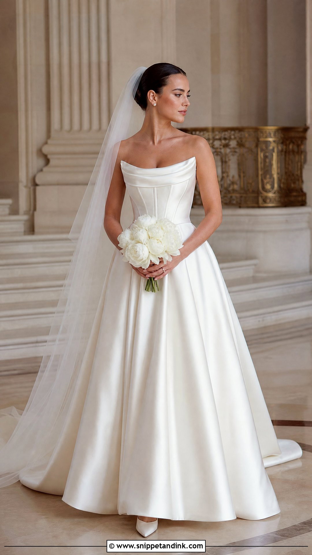 Corset Bodice Satin Wedding Dress With Long Veil - Snippet and Ink - 20 Simple Traditional Wedding Dress Ideas