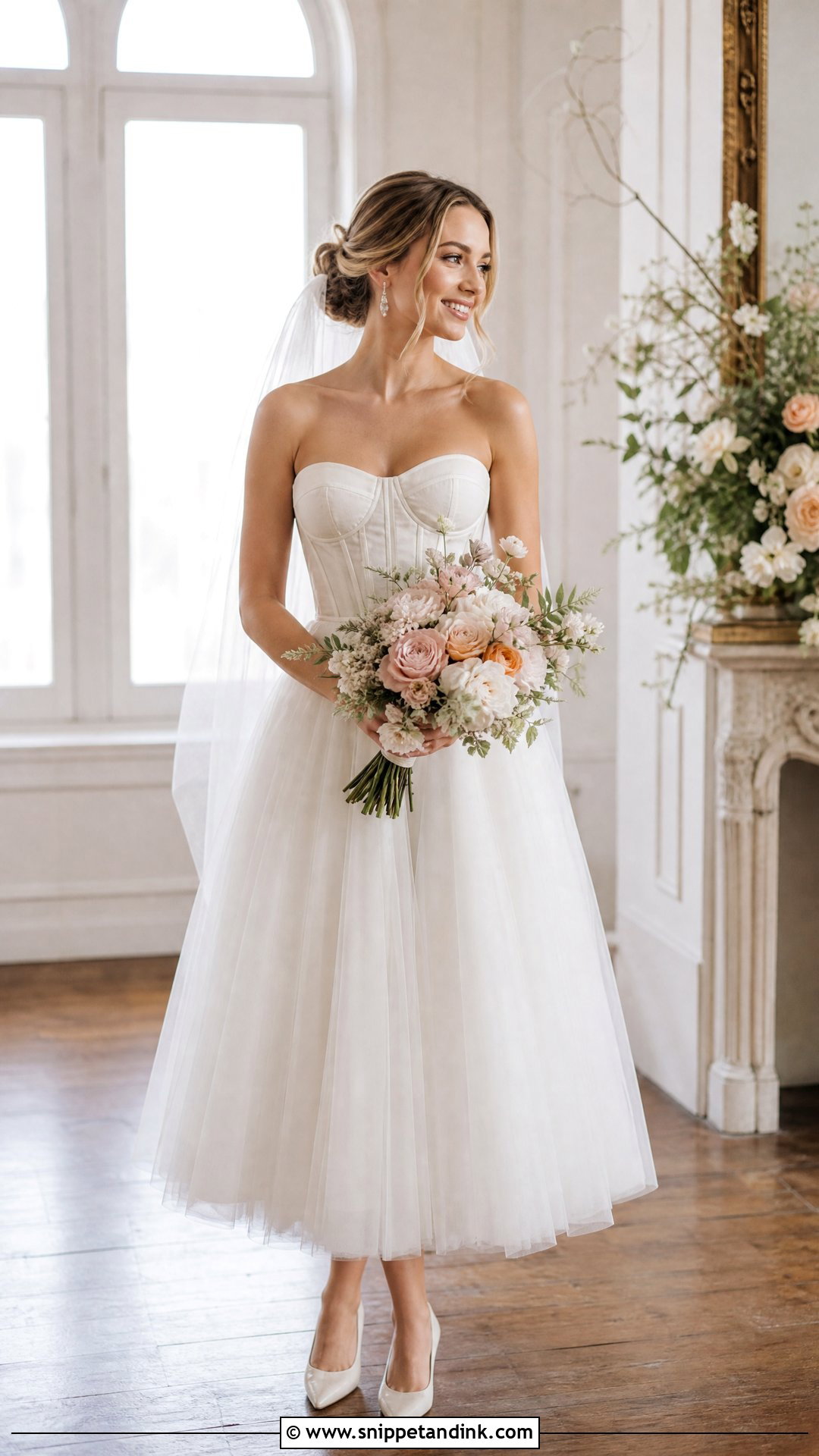 Corset Bodice Tulle Tea Length Wedding Dress - Snippet and Ink - 20 Tea Length Wedding Dresses