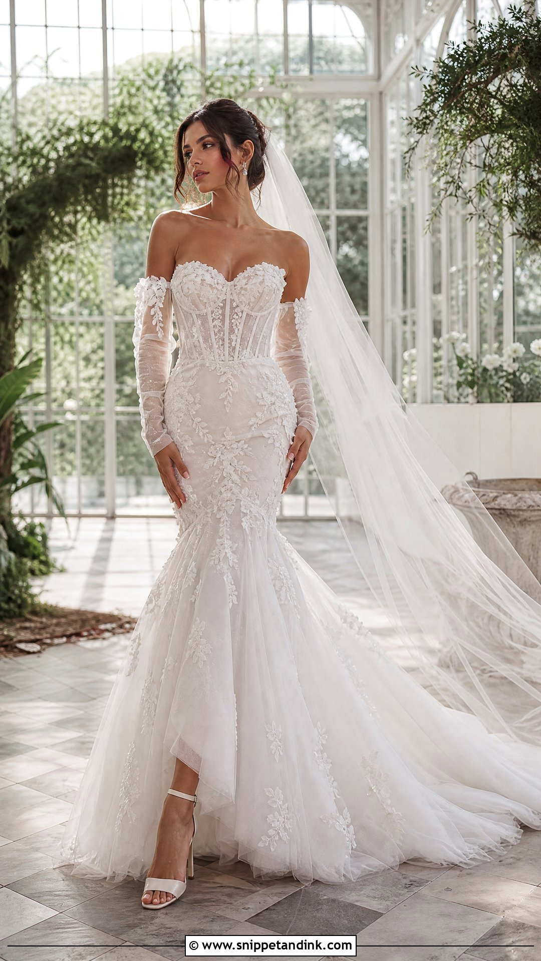 Corset Bodice Tulle Trumpet Wedding Gown - Snippet and Ink - 20 Trumpet Wedding Gown Ideas