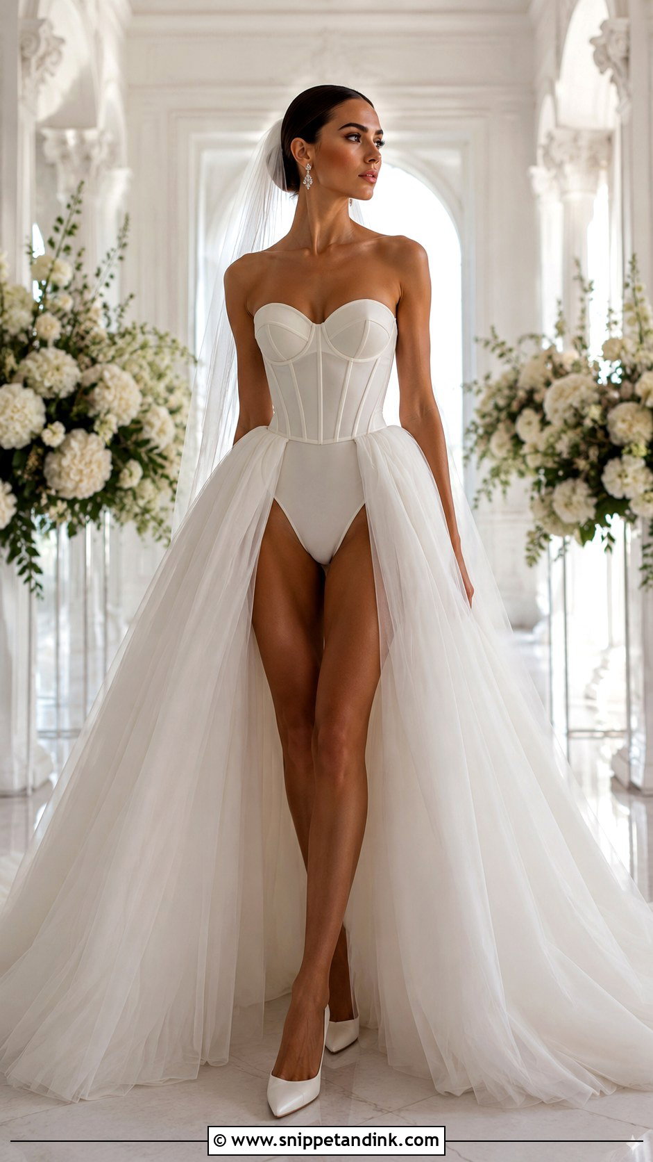 Corset Bridal Bodysuit With Tulle Ball Skirt - Snippet and Ink - 20 Bridal Bodysuit Ideas