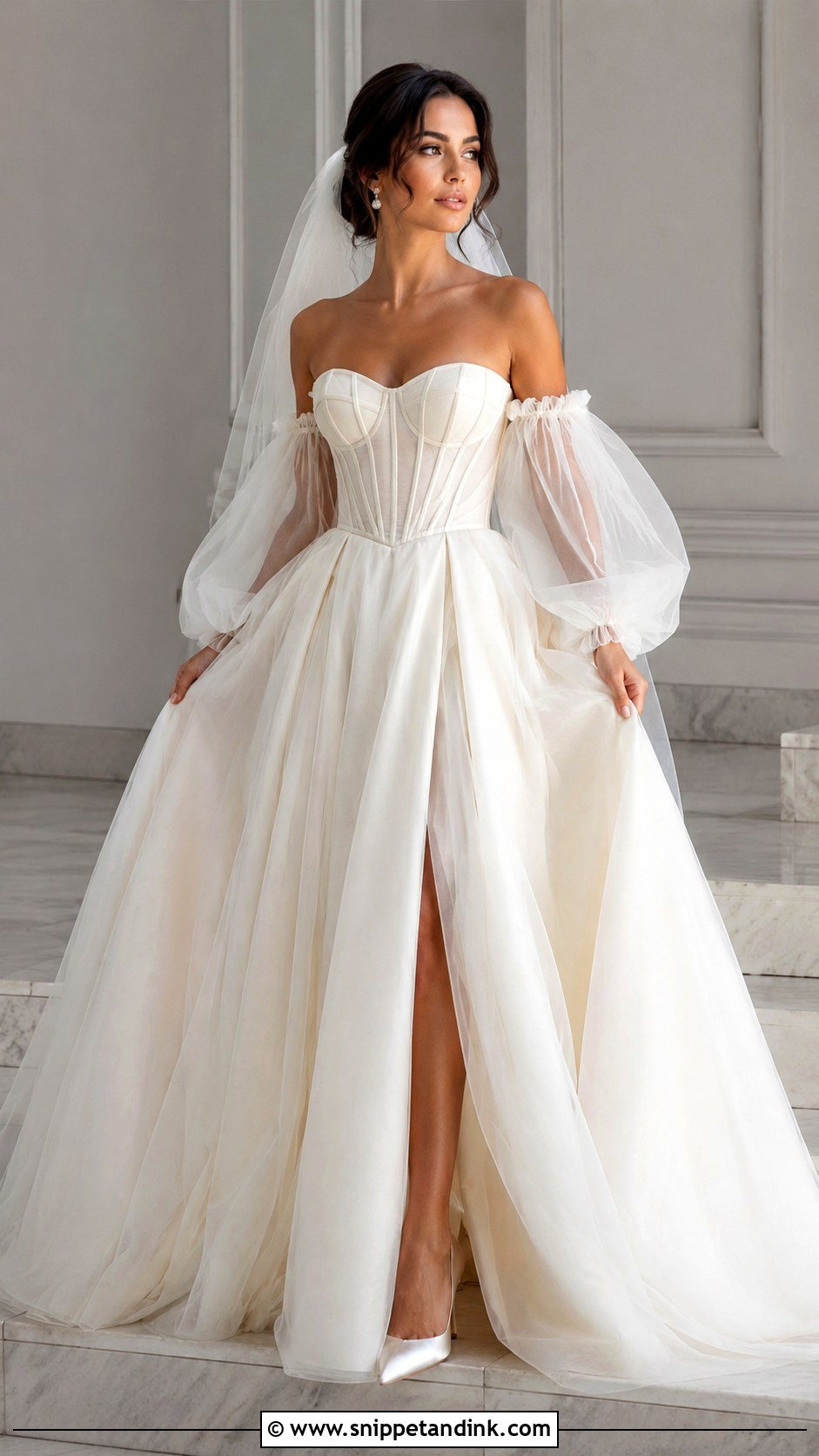 Corset Bridal Dress With Detachable Sleeves - Snippet and Ink - 25 Corset Bridal Dress Ideas