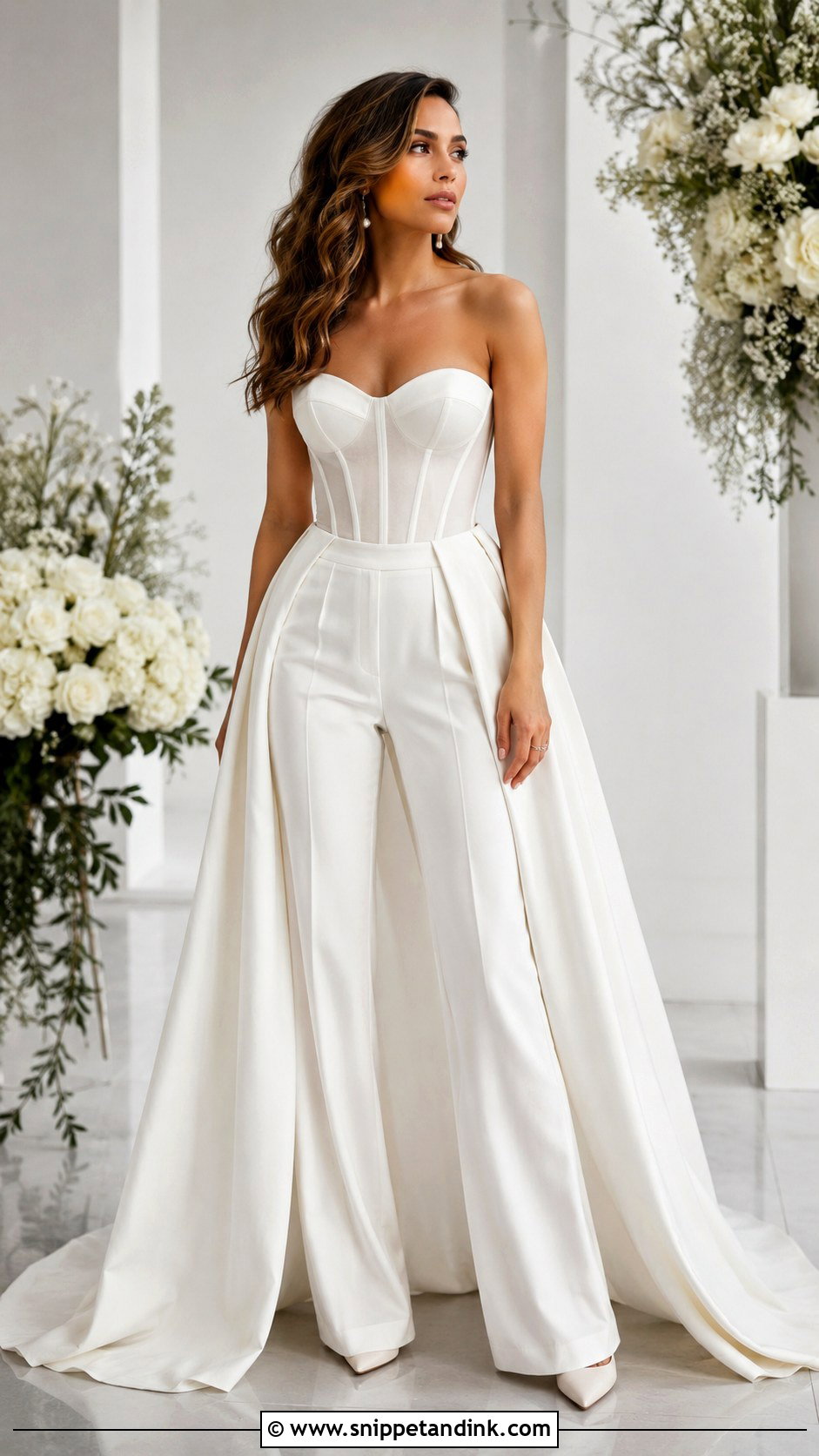 Corset Bridal Jumpsuit With Train - Snippet and Ink - 25 Bridal Jumpsuit with Train Ideas