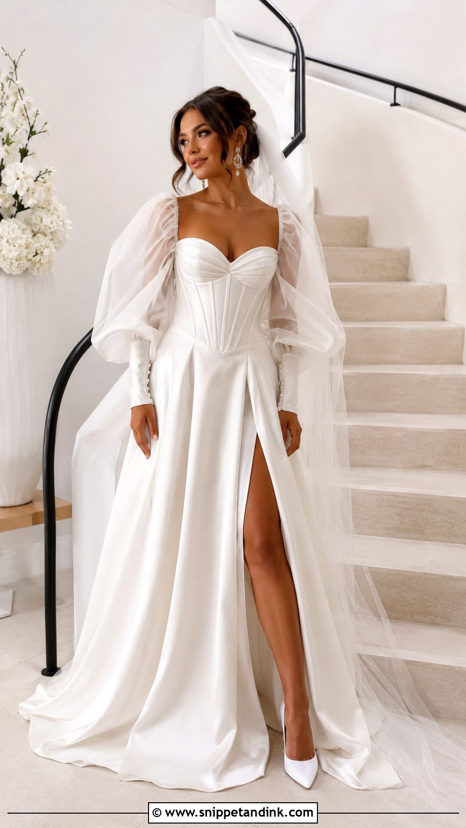 Corset Bubble Sleeve Wedding Dress - Snippet and Ink - 20 Bubble Sleeve Wedding Dress Ideas