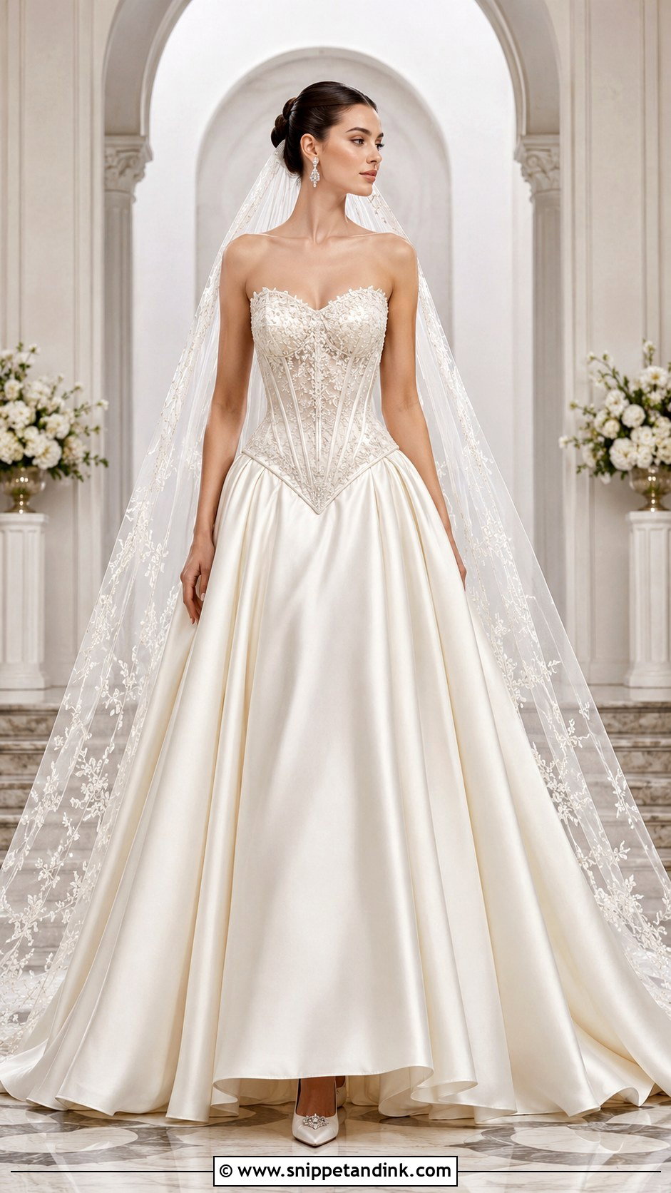 Corset Embroidered Wedding Gown With Basque Waist - Snippet and Ink - 20 Embroidered Wedding Gown Ideas