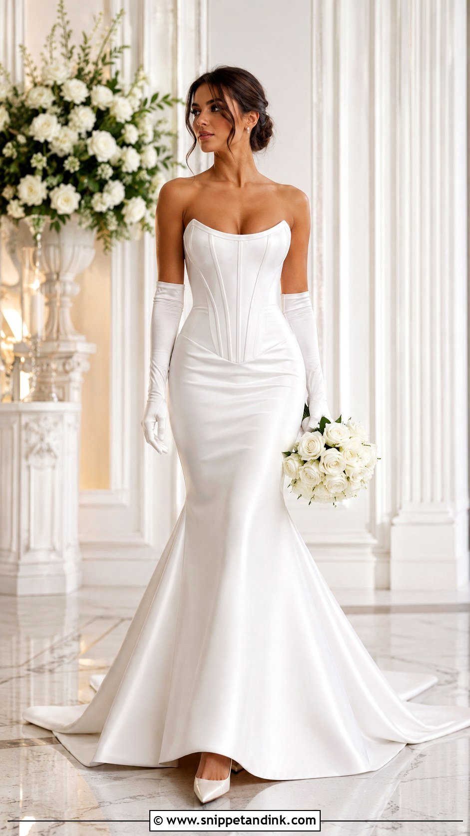Corset Fit And Flare Wedding Dress With Satin Gloves - Snippet and Ink - 20 Flare Wedding Dress Ideas