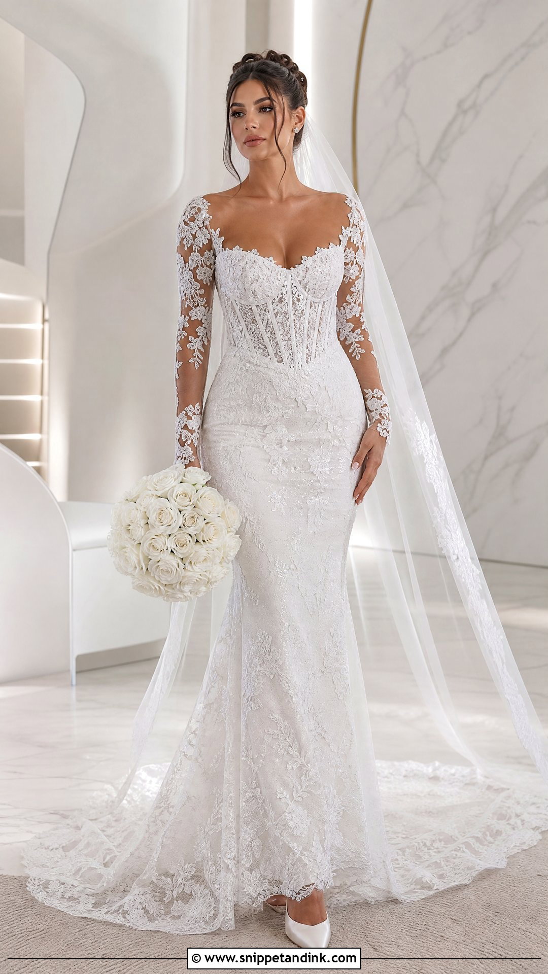 Corset Fitted Lace Wedding Dress With Sleeves - Snippet and Ink - 25 Fitted Lace Wedding Dress with Sleeves