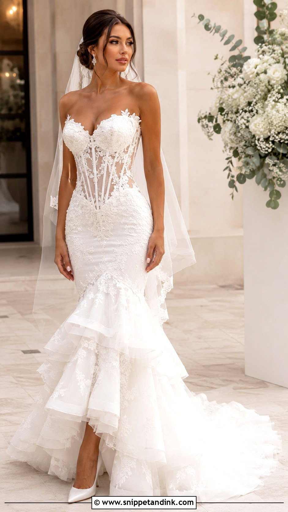 Corset Flamenco Wedding Dress With Tiered Train - Snippet and Ink - 20 Flamenco Wedding Dress Ideas