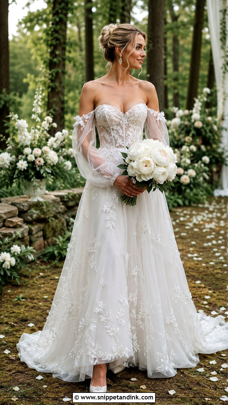 Corset Forest Wedding Dress With Detachable Sleeves - Snippet and Ink - 20 Forest Wedding Aesthetic Wedding Dress Ideas