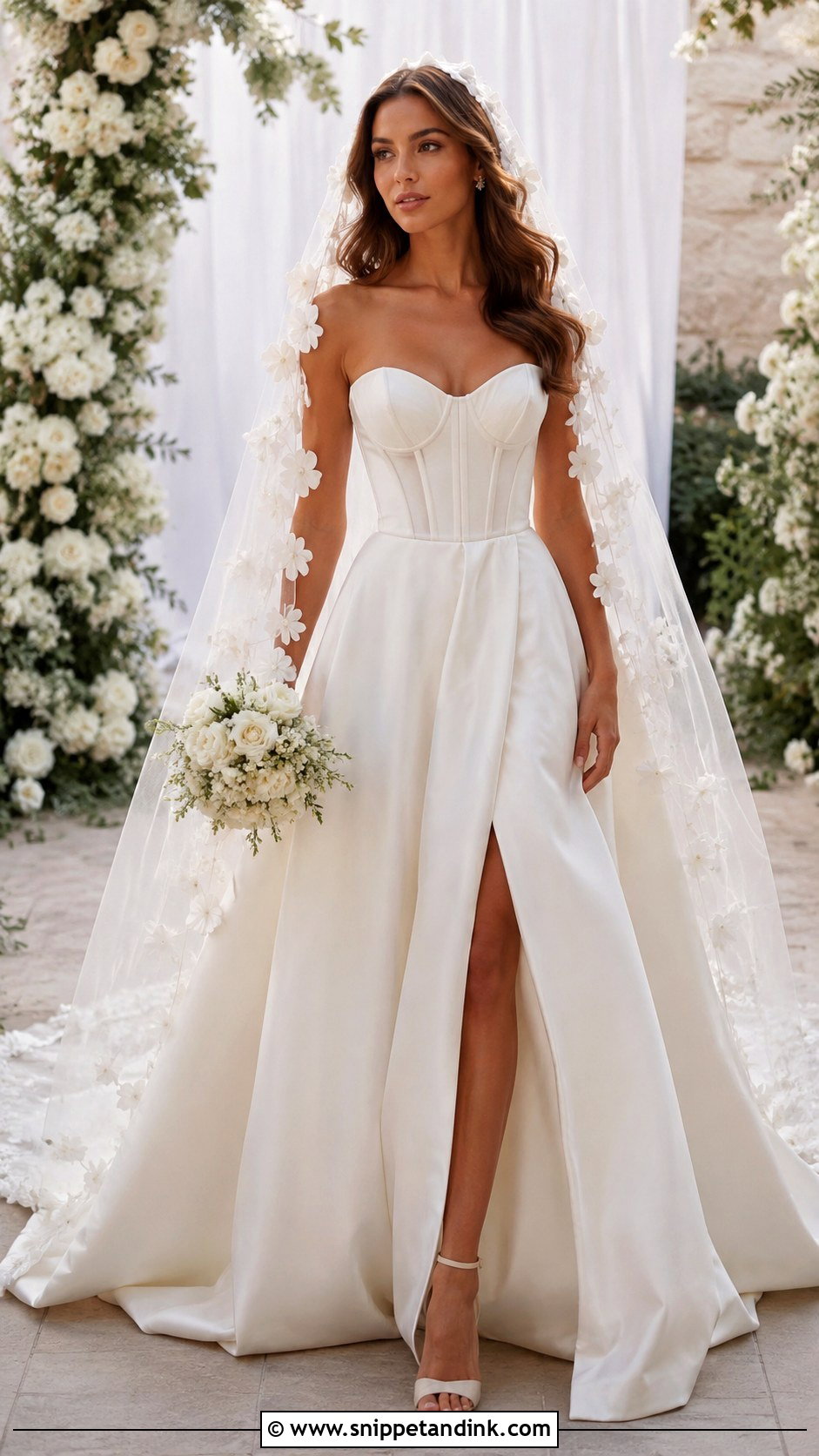 Corset Gown with Floral Veil - Snippet and Ink - 20 Gown with Veil Ideas