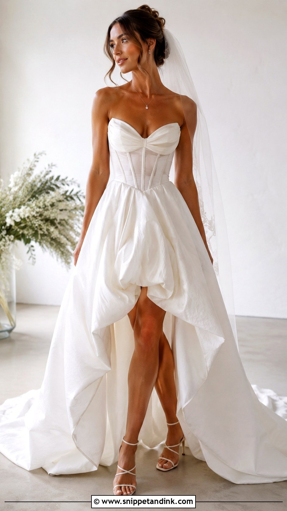 Corset High Low Wedding Dress With Strappy Heels - Snippet and Ink - 25 High Low Wedding Dress Ideas