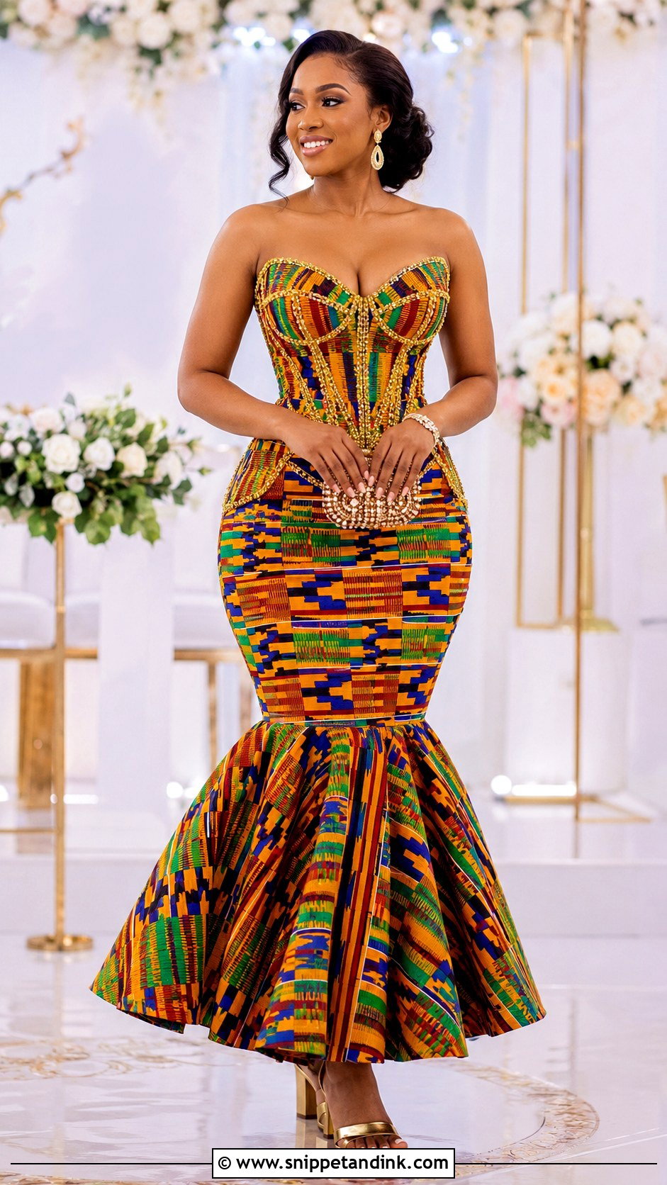 Corset Kente Mermaid Wedding Dress - Snippet and Ink - 20 Ghana Traditional Wedding Dresses