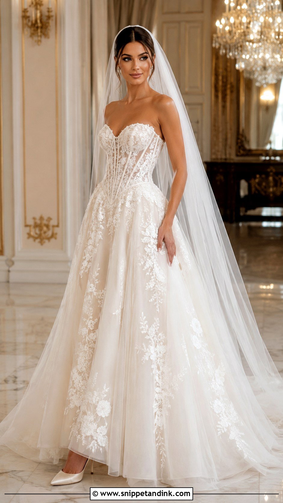 Corset Lace Basque Waist Wedding Dress - Snippet and Ink - 20 Lace Bride Dress Ideas
