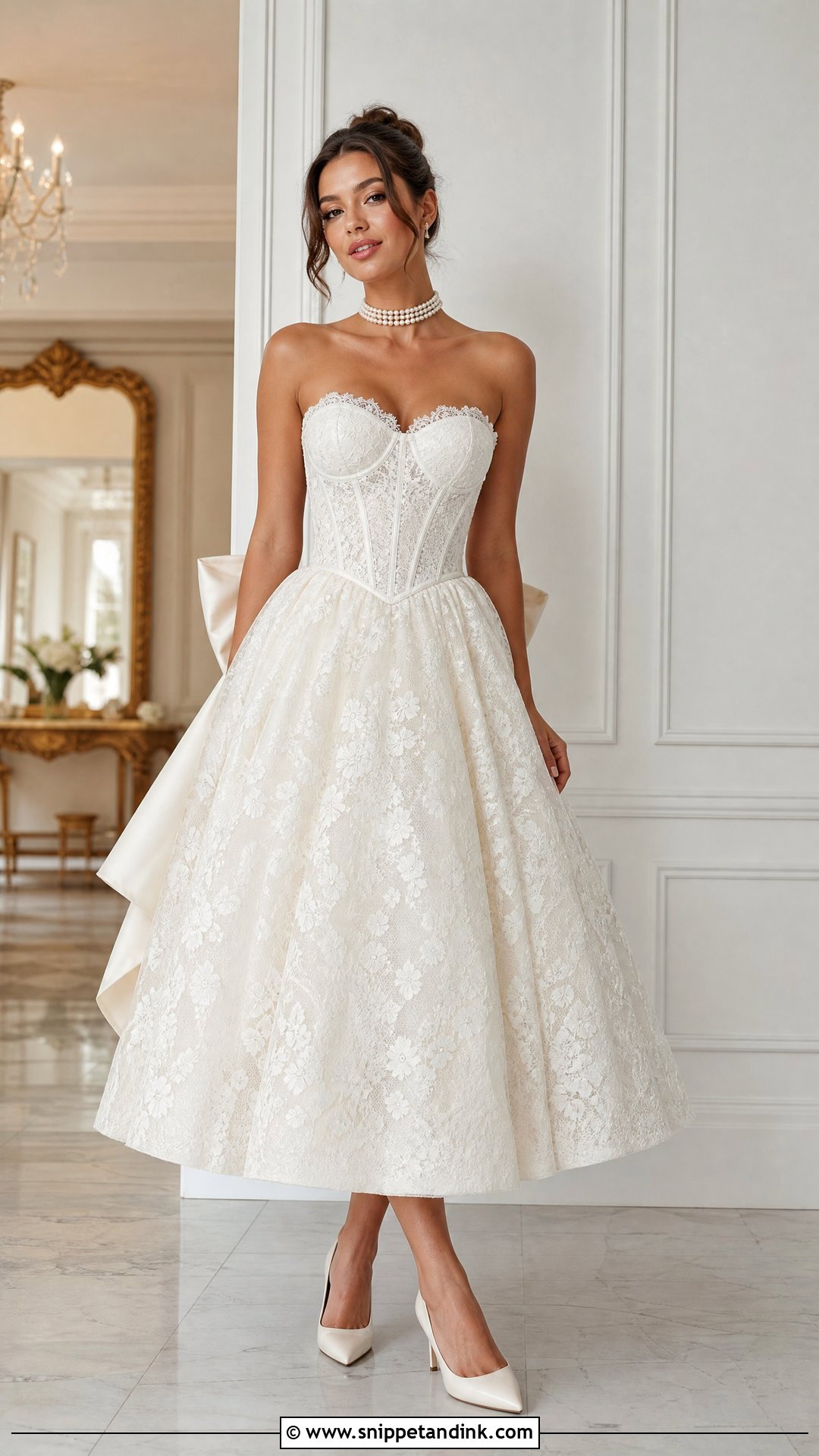 Corset Lace Tea Length Wedding Dress - Snippet and Ink - 20 Tea Length Wedding Dresses Lace