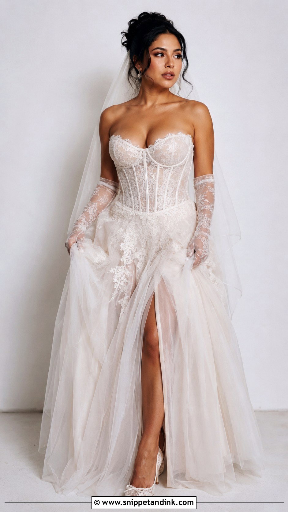 Corset Latina Wedding Dress With Lace Gloves - Snippet and Ink - 25 Latina Wedding Dress Ideas