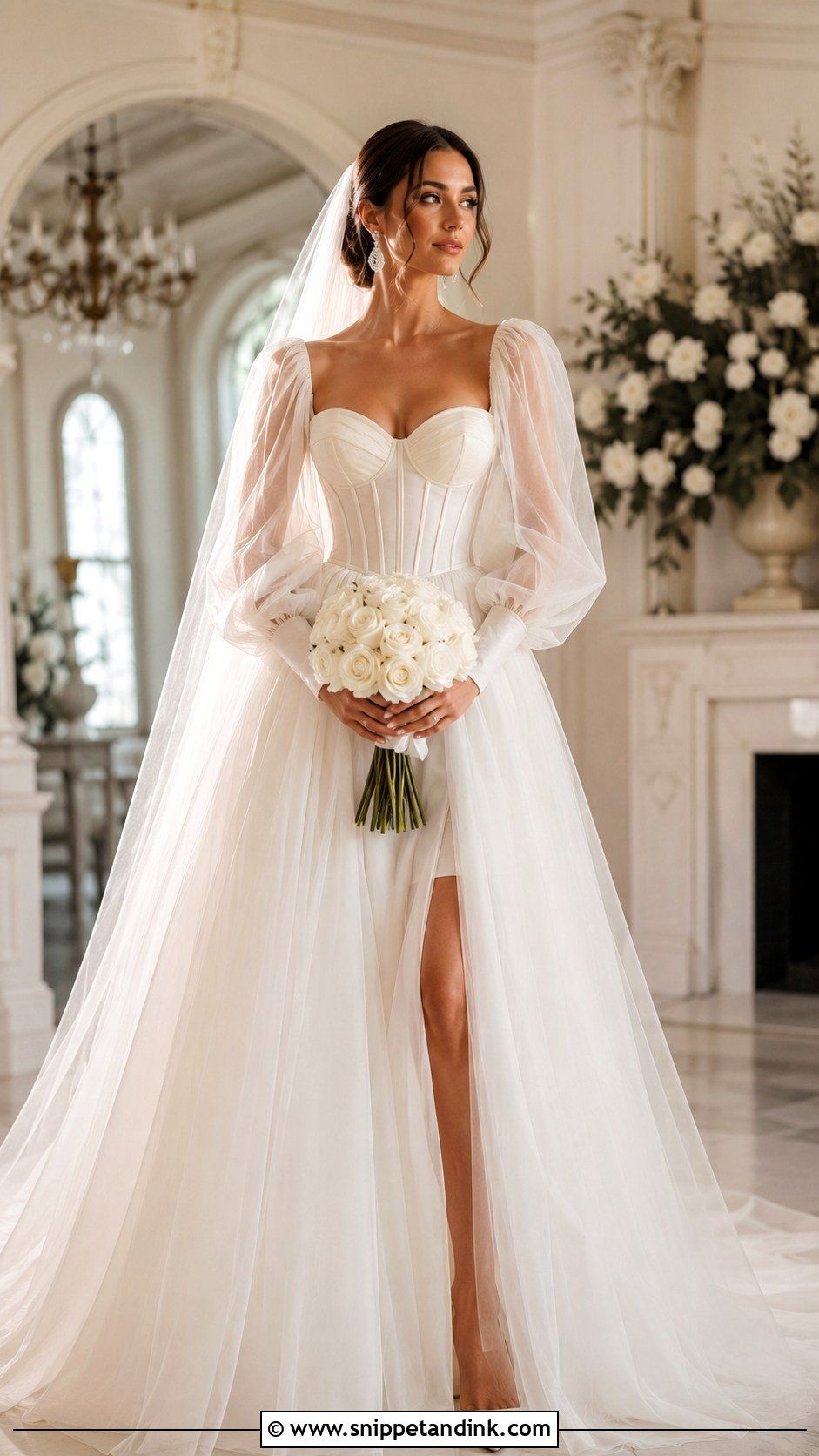 Corset Long Puff Sleeve Wedding Dress - Snippet and Ink - 20 Long Puff Sleeve Wedding Dress Ideas