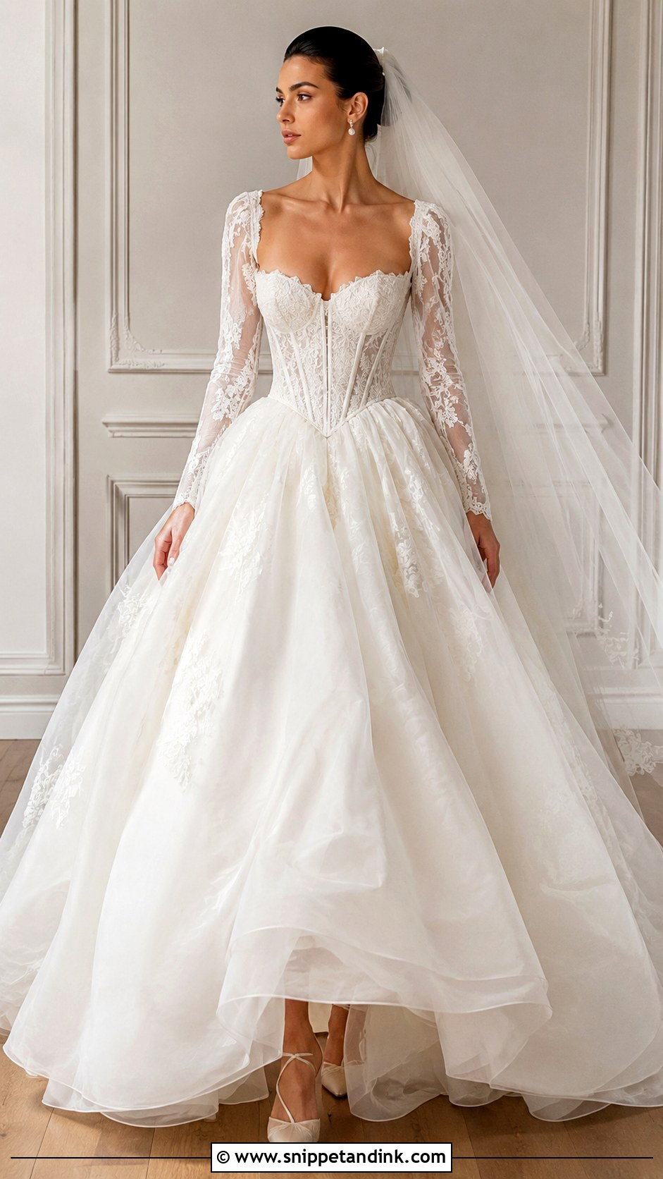 Corset Long Sleeve Ball Gown Wedding Dress - Snippet and Ink - 25 Long Sleeve Ball Gown Wedding Dress Ideas