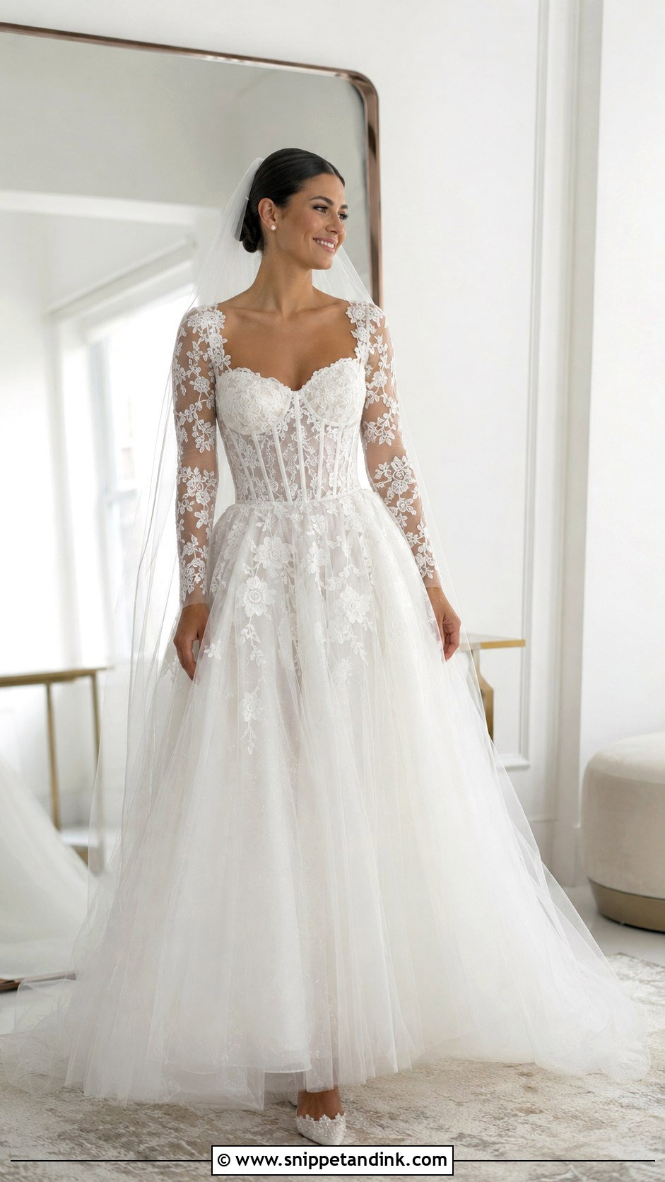 Corset Long Sleeve Lace Wedding Dress - Snippet and Ink - 20 Long Sleeved Lace Wedding Dress Ideas