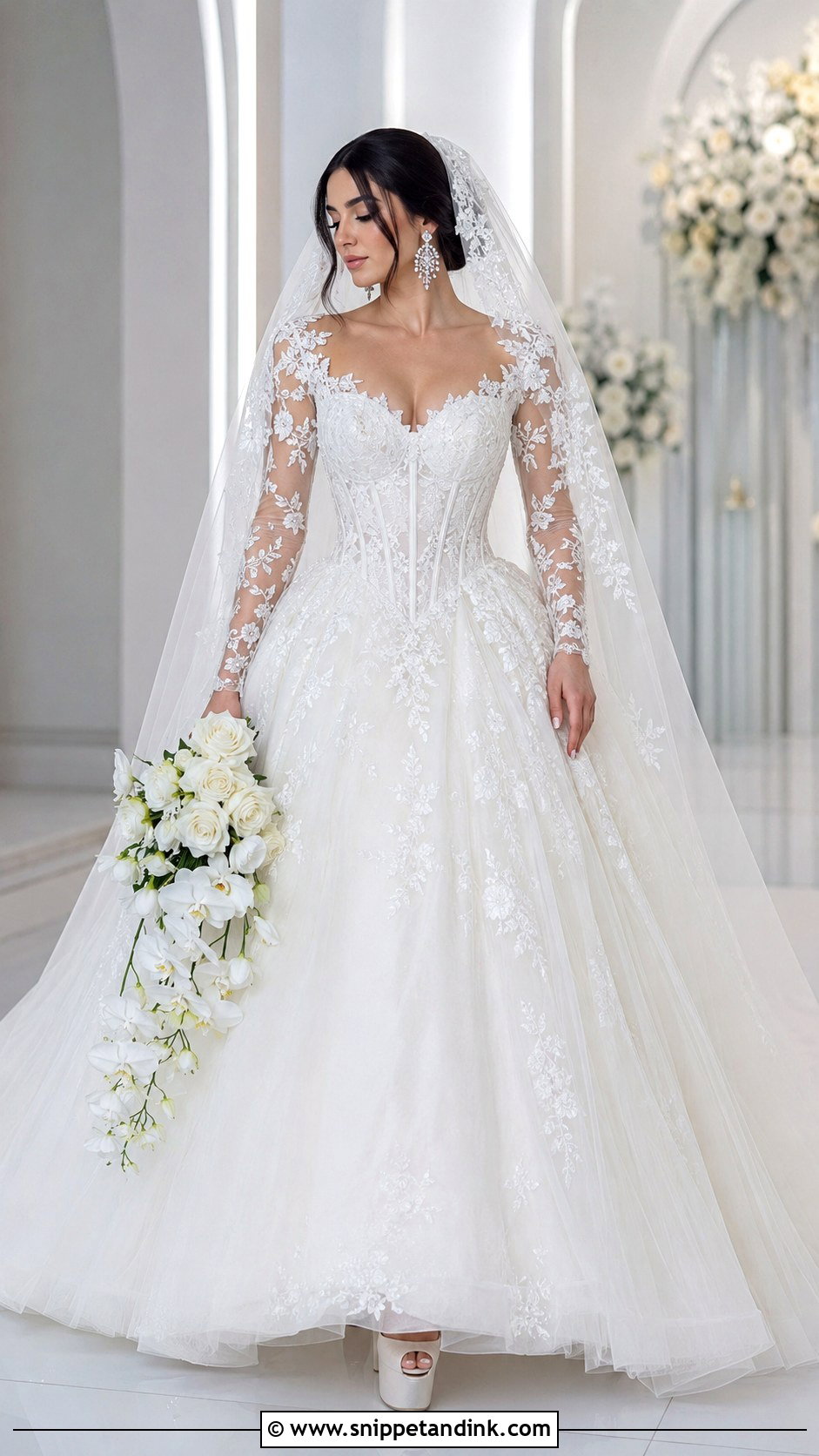 Corset Long Sleeve Lace Wedding Dress Ballgown - Snippet and Ink - 20 Long Sleeve Lace Wedding Dress Ballgown Ideas