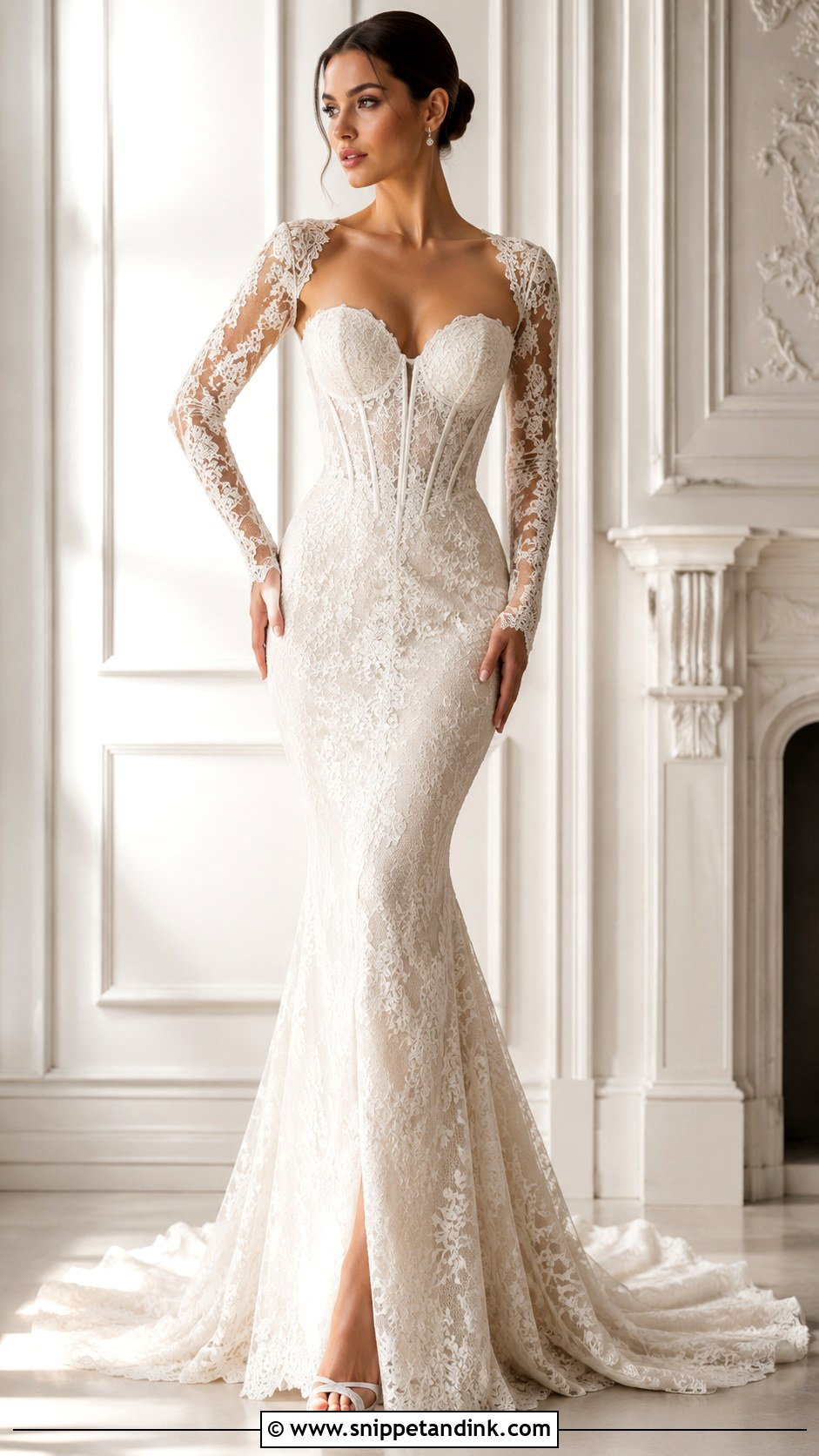 Corset Long Sleeve Mermaid Wedding Dress - Snippet and Ink - 25 Long Sleeve Mermaid Wedding Dress Ideas