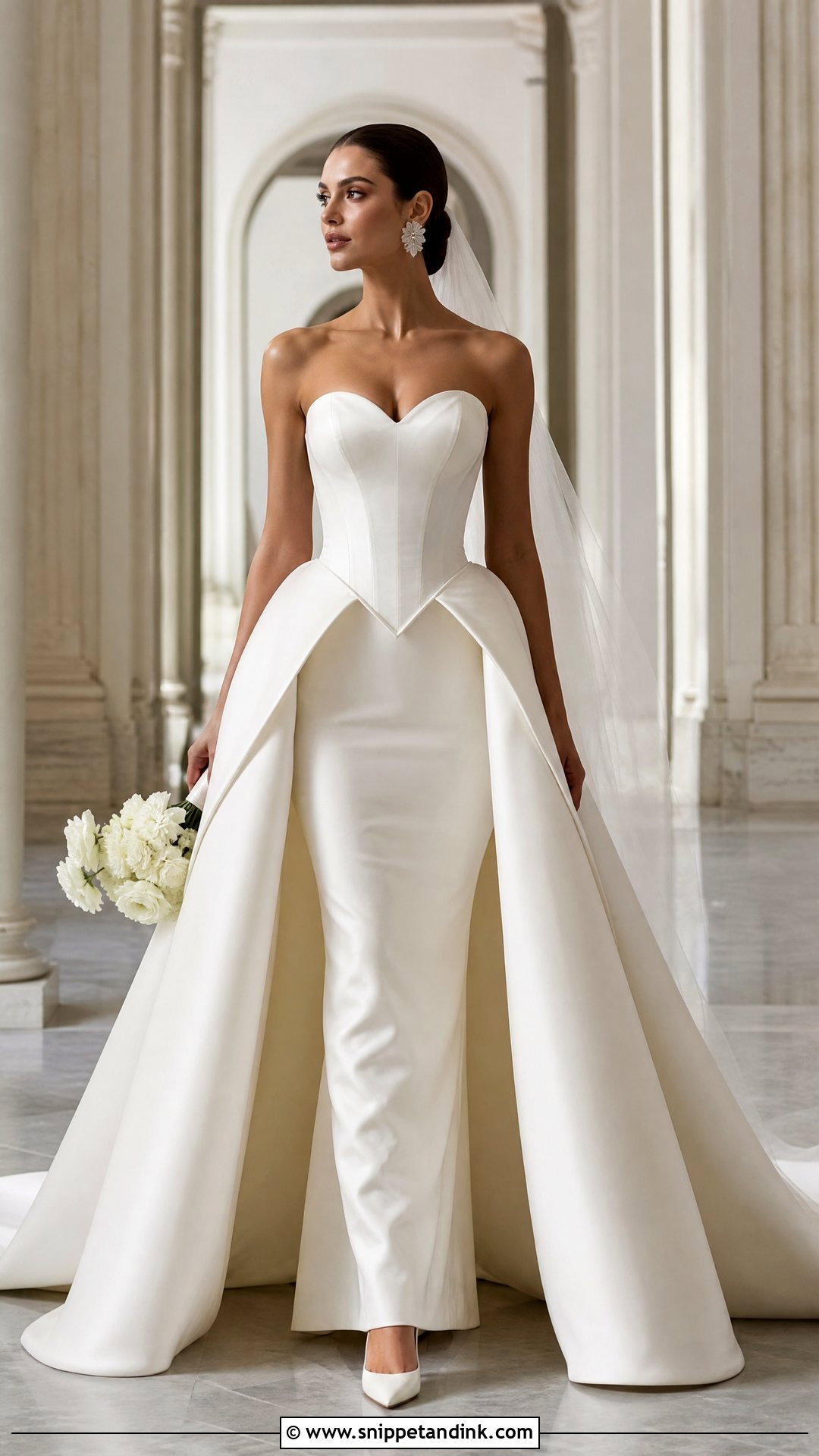 Corset Mermaid Wedding Dress With Basque Waist Overskirt - Snippet and Ink - 20 Mermaid Wedding Dress with Detachable Overskirt Ideas