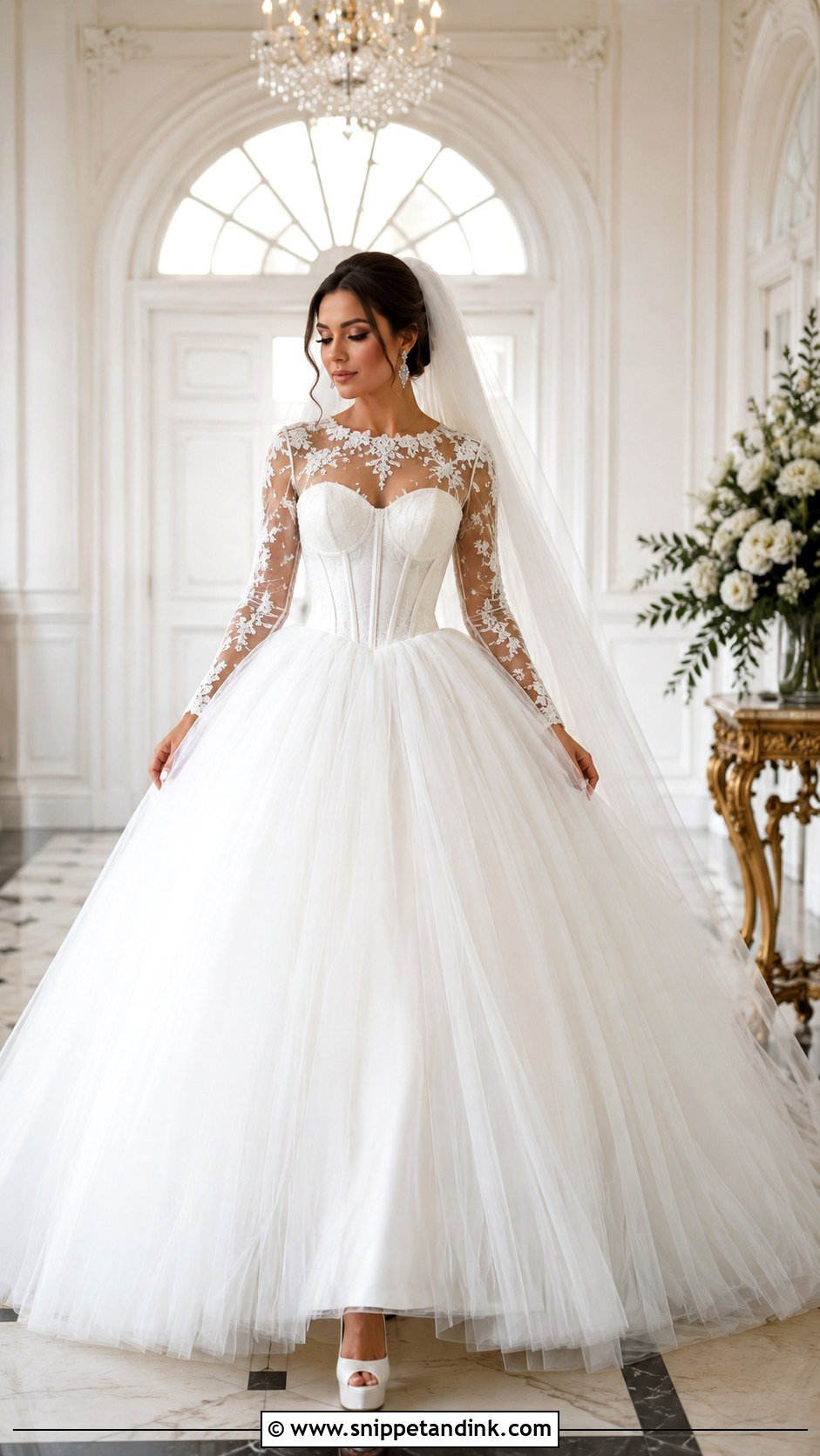 Corset Mesh Sleeve Ball Gown - Snippet and Ink - 20 Mesh Sleeve Wedding Dress Ideas