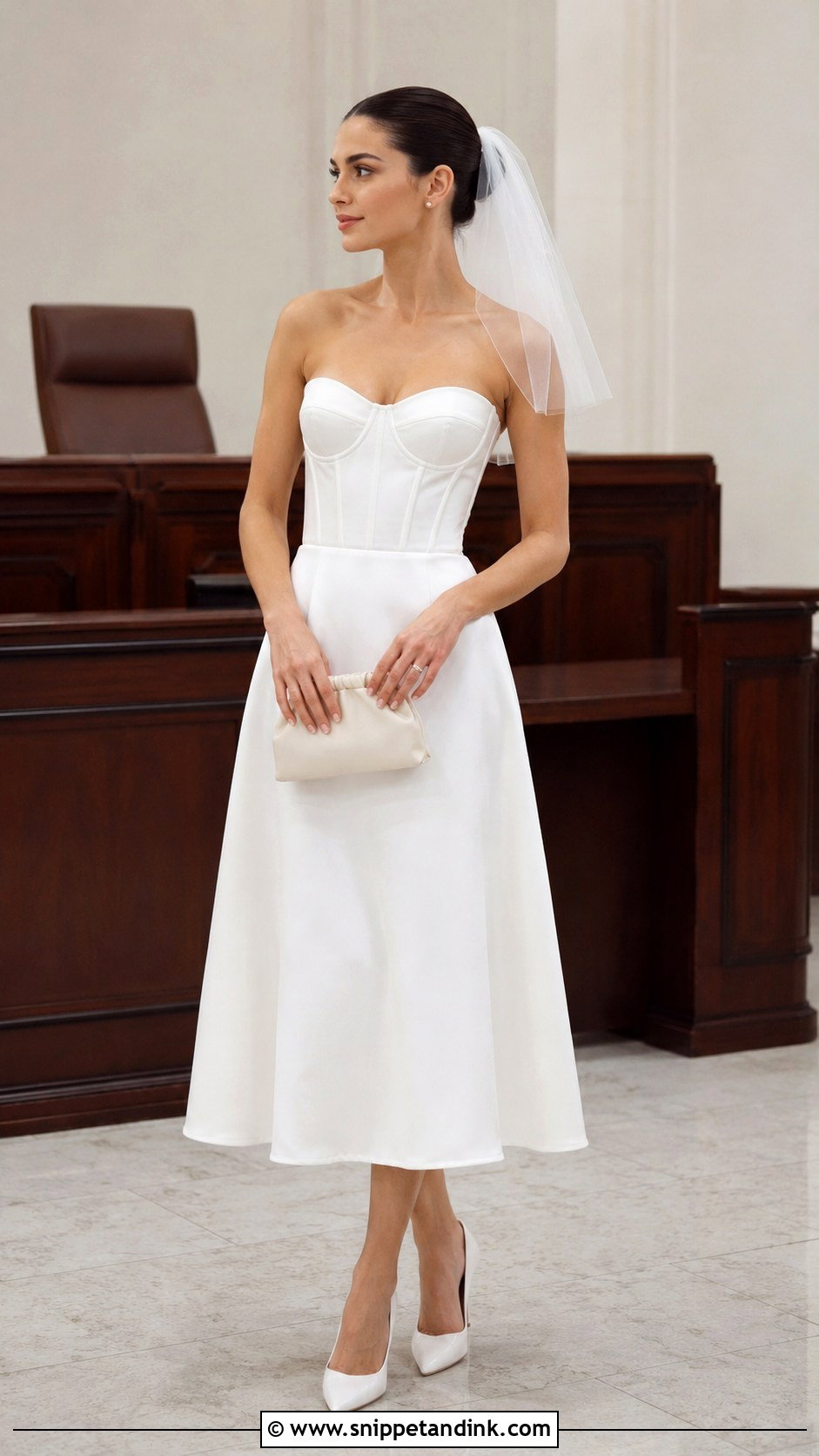 Corset Midi Civil Wedding Dress With Simple Pumps - Snippet and Ink - 25 Civil Wedding Dress Simple Midi Ideas