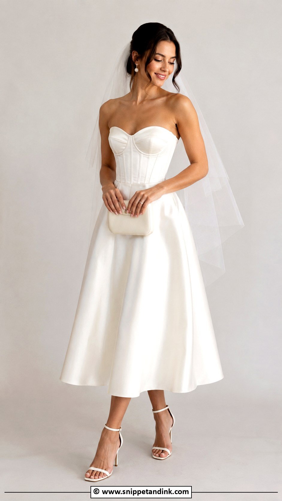 Corset Midi Wedding Dress With Ankle Strap Heels - Snippet and Ink - 30 Midi Wedding Dress Ideas