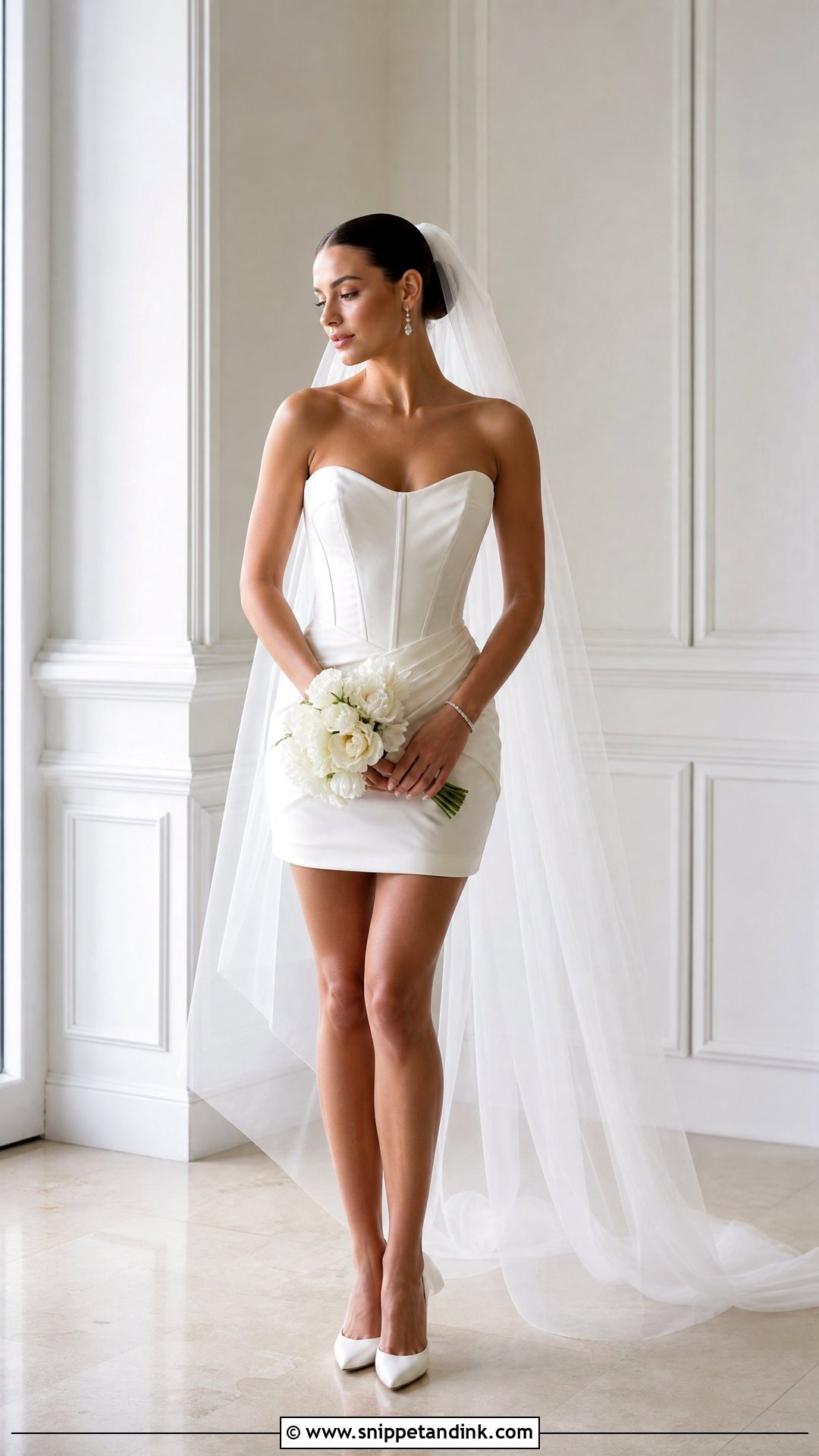 Corset Mini Dress With Drop Veil - Snippet and Ink - 20 Short Dress Long Veil Ideas