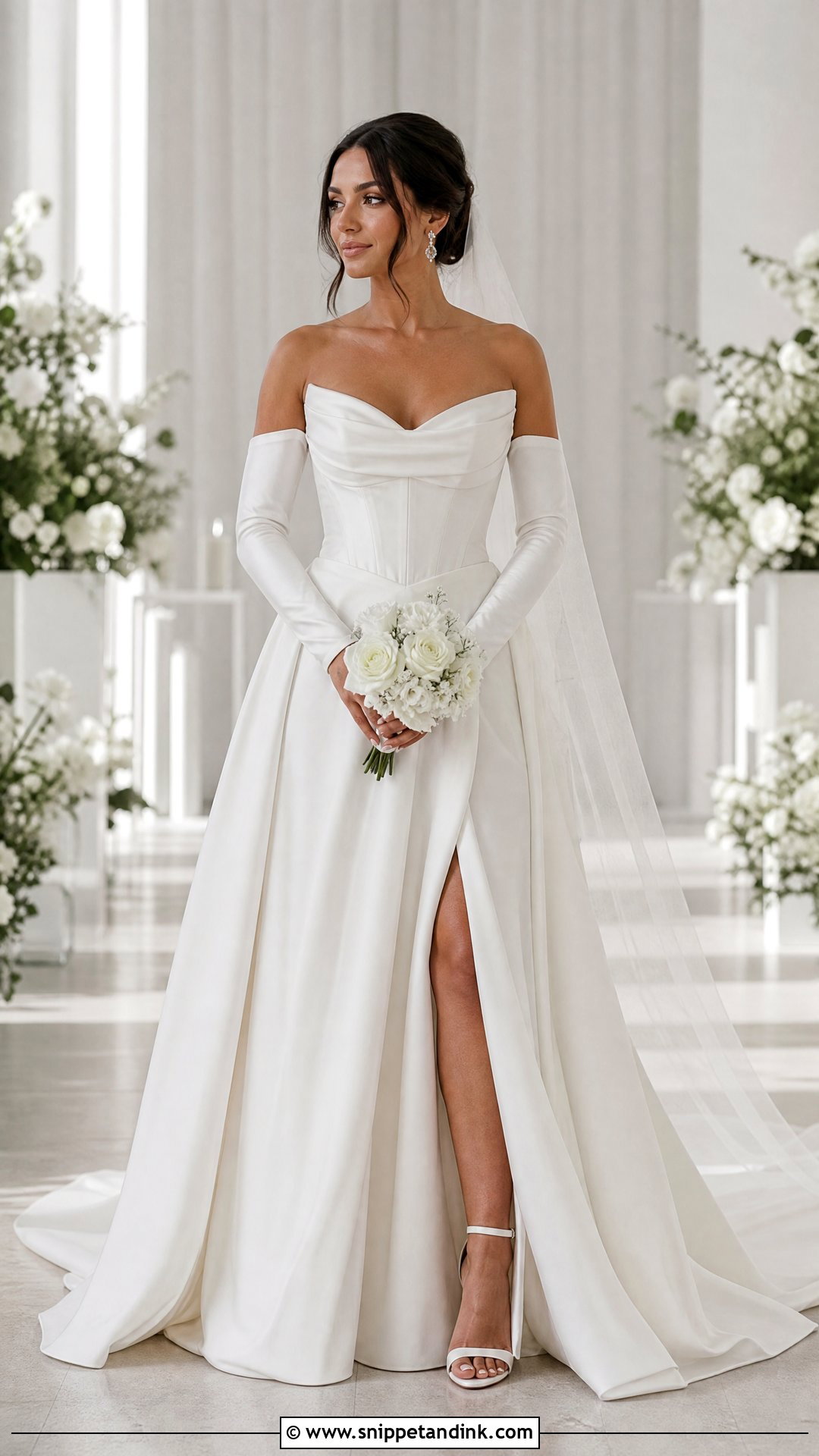Corset Off the Shoulder Long Sleeve Wedding Dress - Snippet and Ink - 20 Off the Shoulder Long Sleeve Wedding Ideas