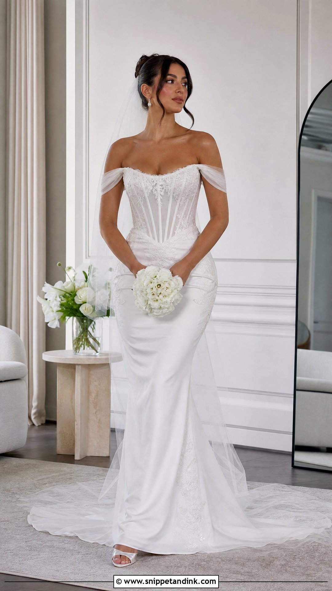 Corset Off the Shoulder Mermaid Wedding Dress - Snippet and Ink - 20 Off the Shoulder Mermaid Wedding Dress Ideas