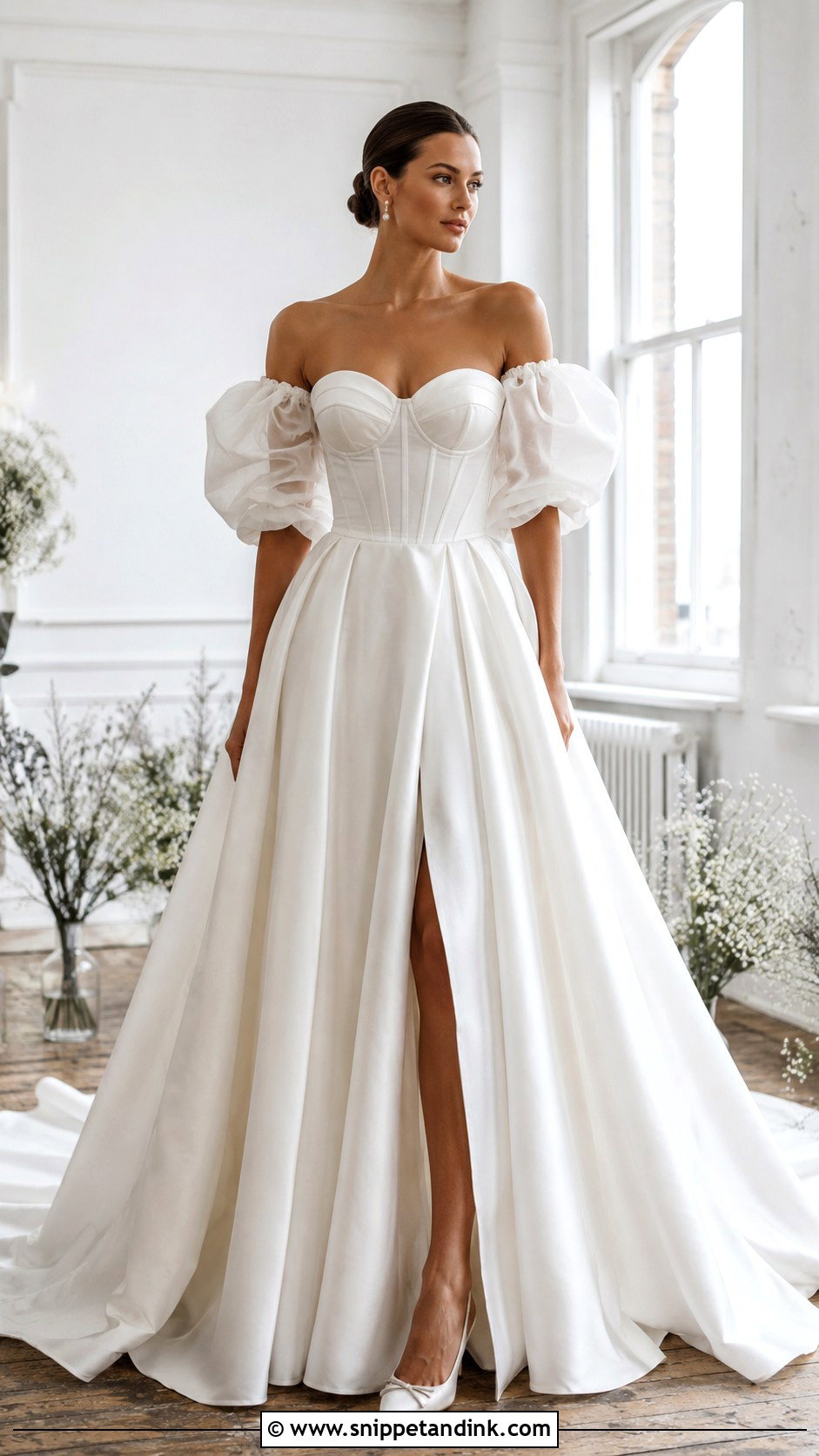 Corset Puff Sleeve Wedding Dress - Snippet and Ink - 30 Puff Sleeve Wedding Dress Ideas