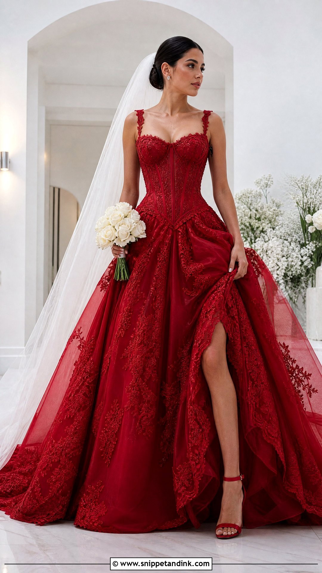 Corset Red Lace Wedding Dress - Snippet and Ink - 20 Red Lace Wedding Dress Ideas