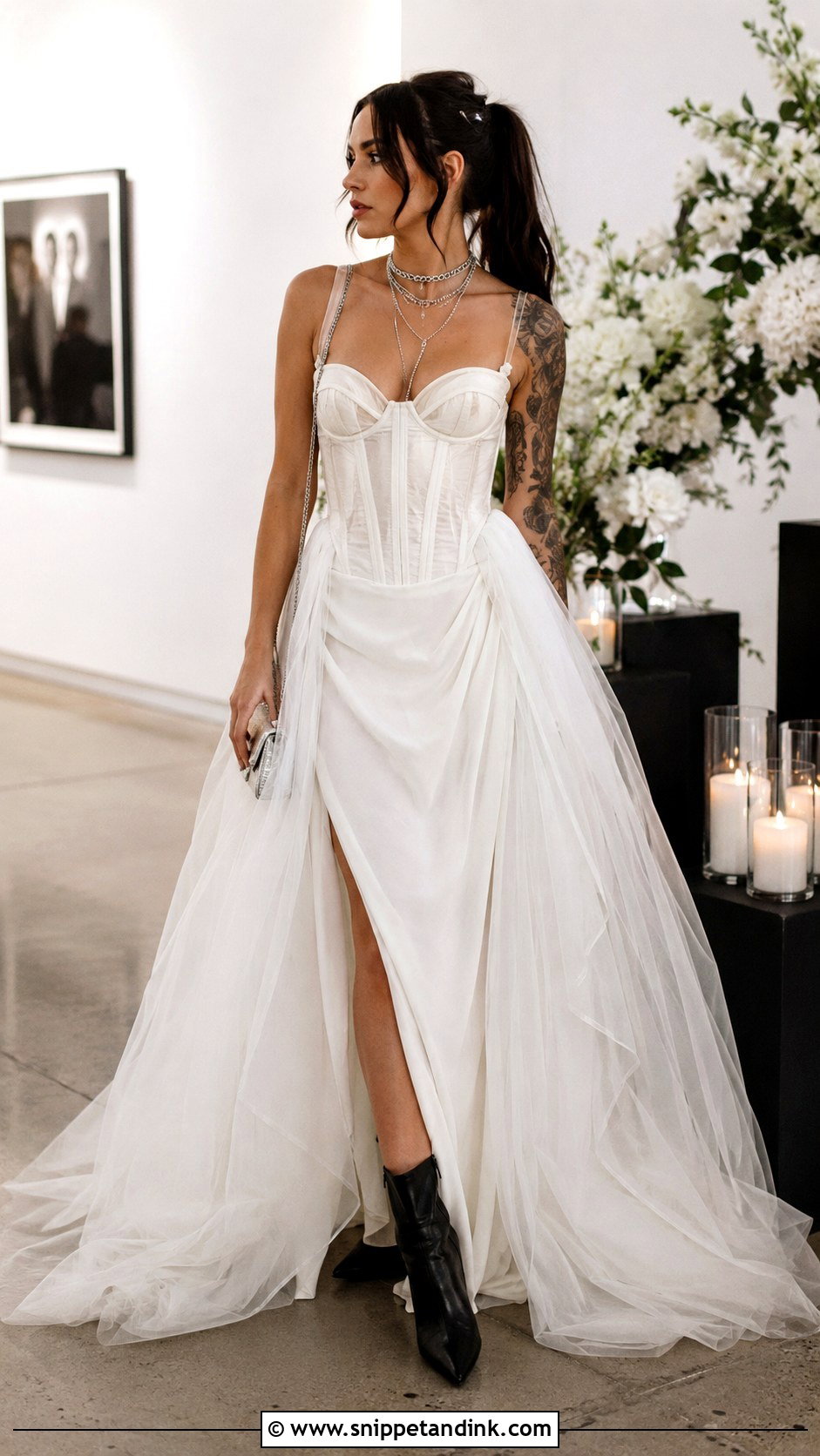 Corset Rock Wedding Dress With Chain Jewelry - Snippet and Ink - 20 Rock Wedding Dress Ideas