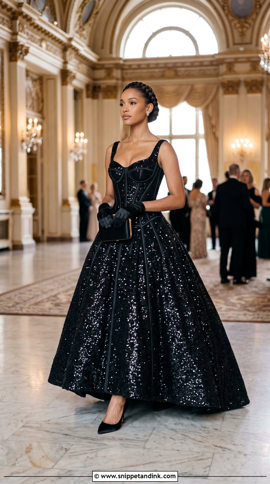 Corset Sequin Ball Gown With Satin Gloves - Snippet and Ink - 20 Sequin Ball Gown Ideas