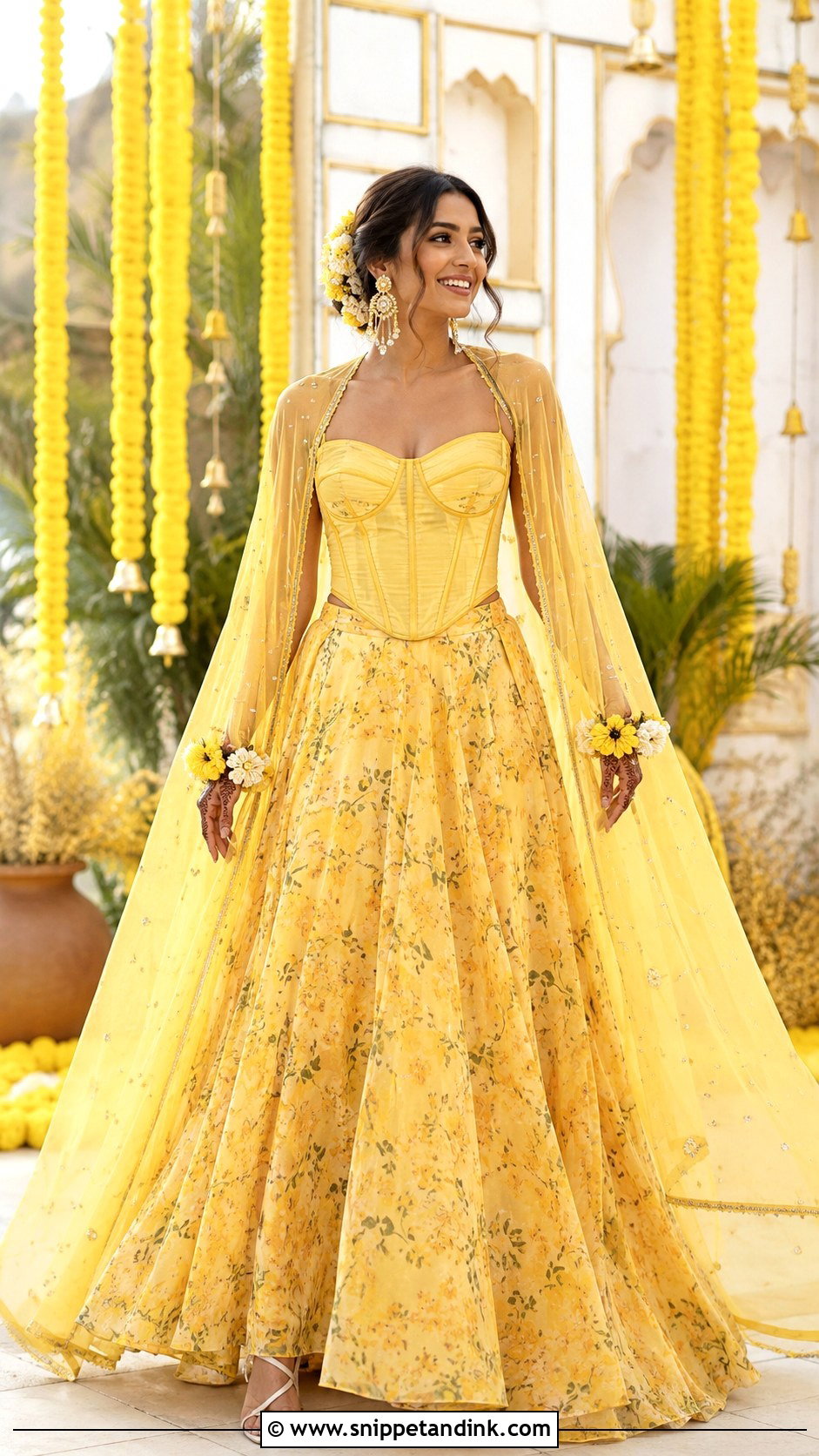 Corset Top And Lehenga Haldi Outfit - Snippet and Ink - 25 Indo Western Haldi Outfit Ideas
