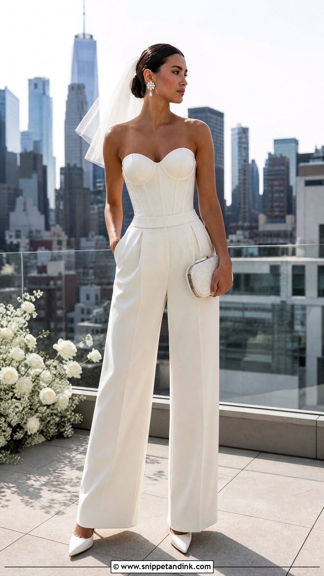 Corset Top And Wide Leg Pants Bridal Set - Snippet and Ink - 25 Bridal Two Piece Set Ideas