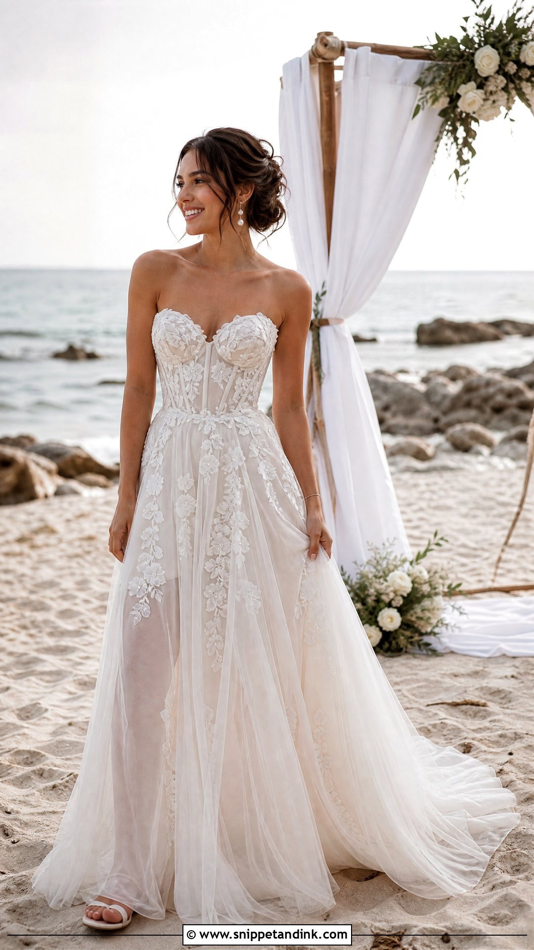 Corset Tulle Beach Wedding Gown - Snippet and Ink - 25 Beach Wedding Gowns