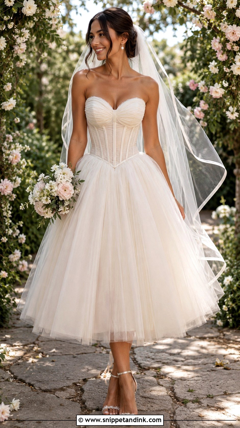 Corset Tulle Midi Wedding Dress - Snippet and Ink - 20 Midi Length Wedding Dress Ideas