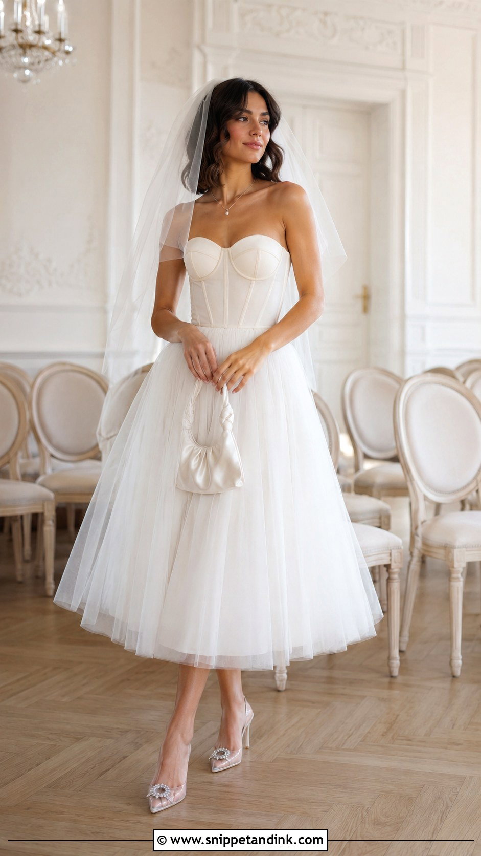 Corset Tulle Midi Wedding Dress - Snippet and Ink - 20 Elegant Midi Wedding Dress Ideas