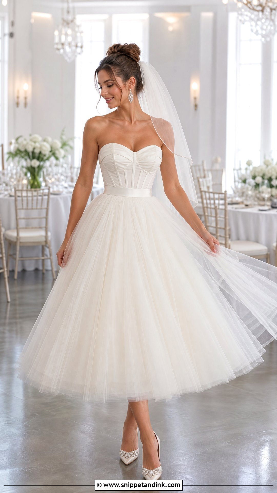 Corset Tulle Tea Length Wedding Dress - Snippet and Ink - 20 Tea Length Wedding Ideas