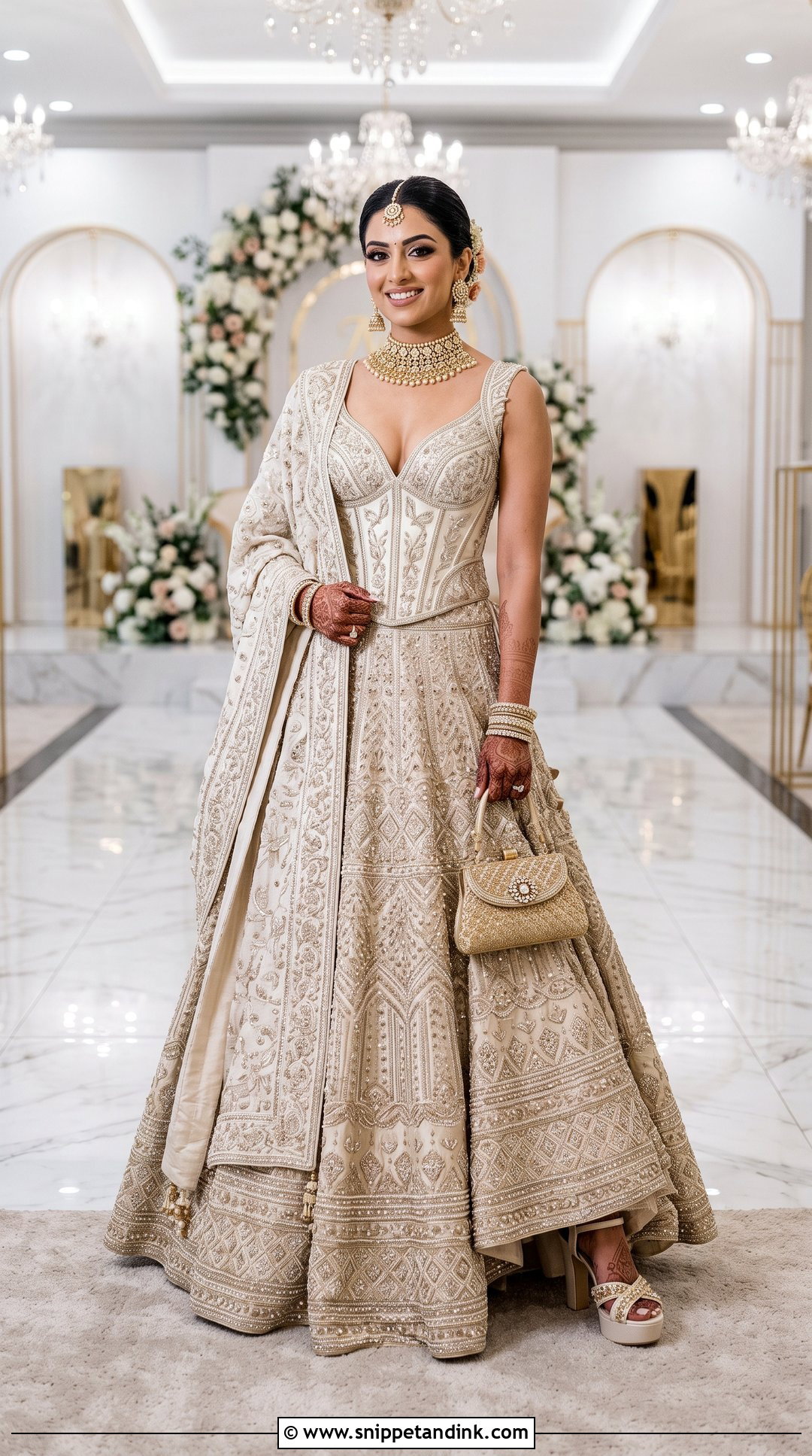 Corset V Neck Bridal Blouse With Lehenga - Snippet and Ink - 20 V Neck Bridal Blouse Ideas