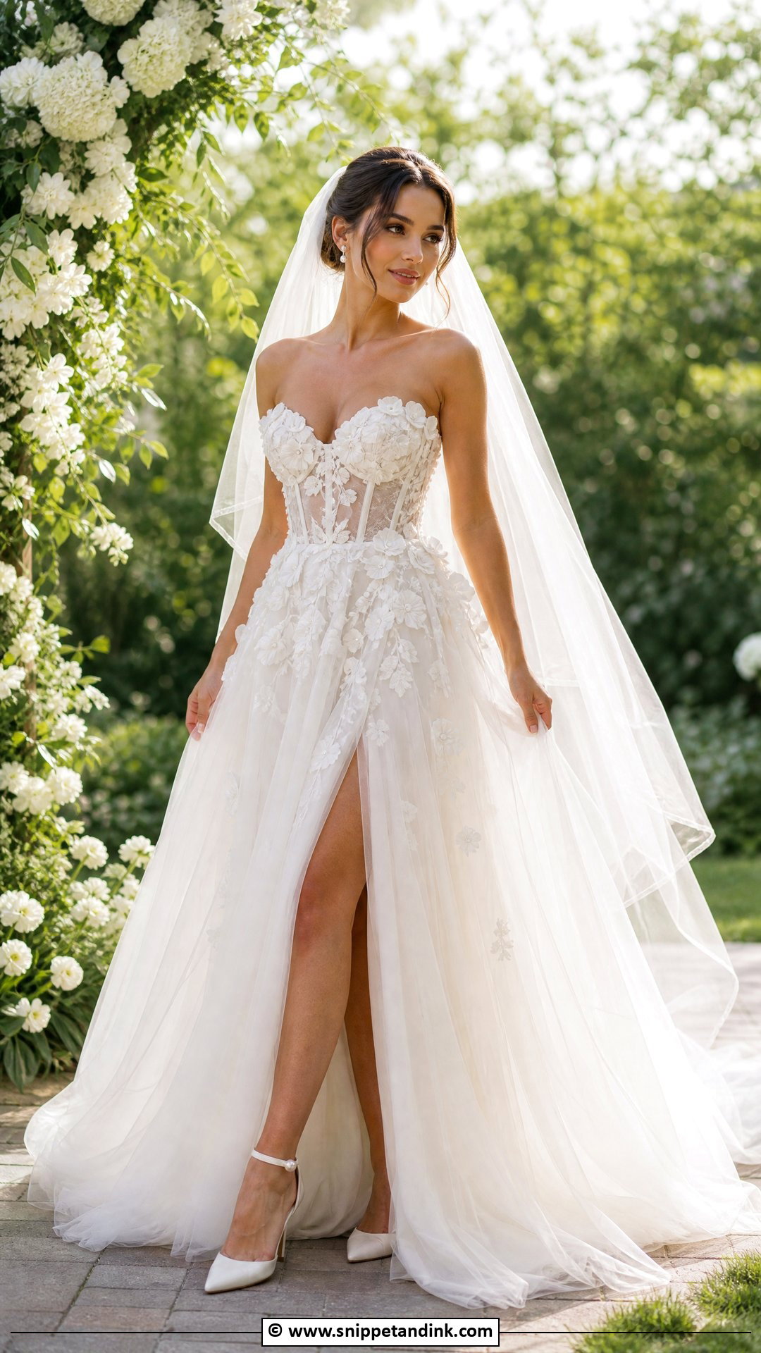 Corset Wedding Dress With 3D Flowers - Snippet and Ink - 35 Corset Wedding Dress Ideas