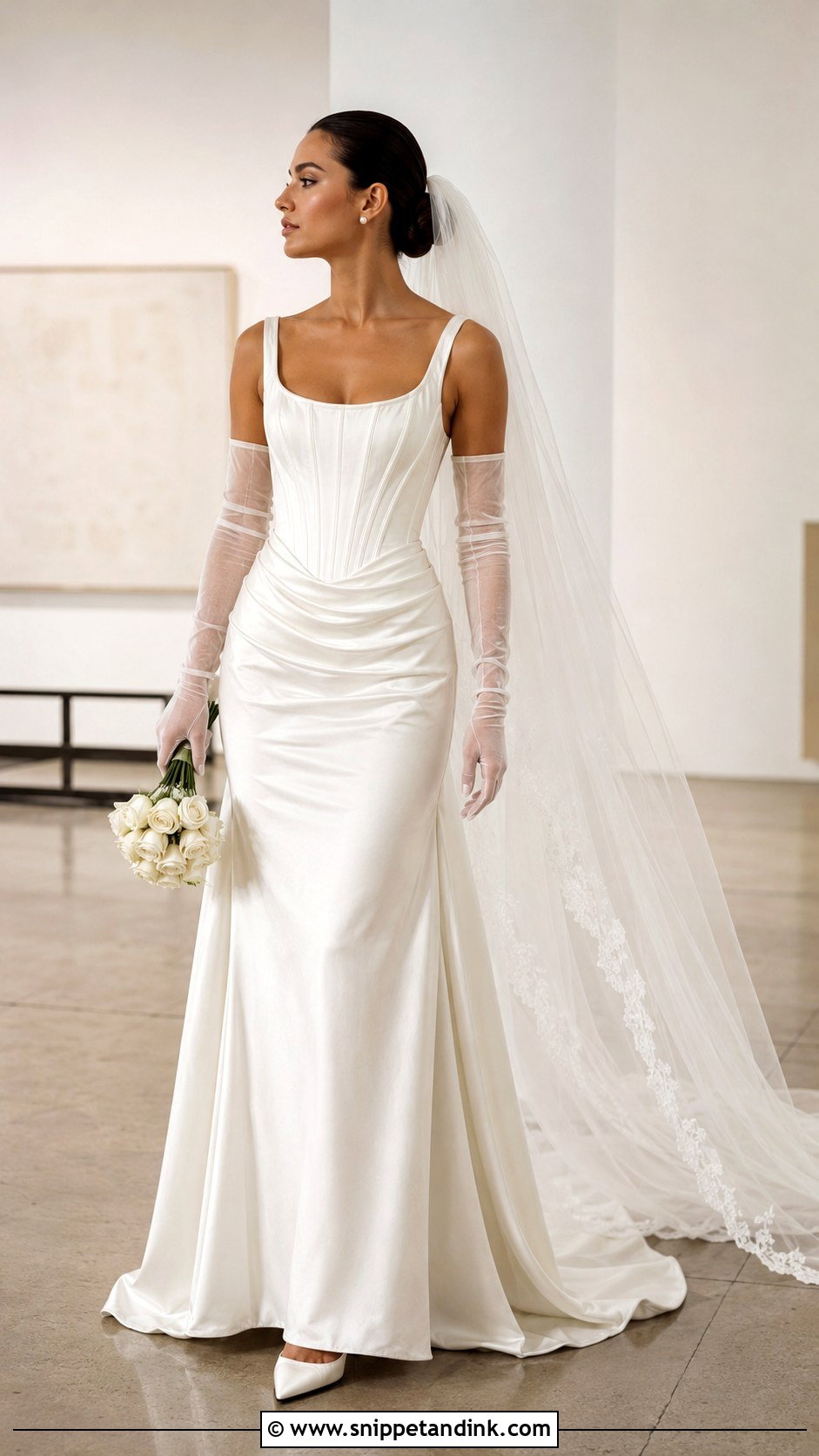 Corset Wedding Dress With Bridal Gloves - Snippet and Ink - 20 Barbra Palvin Wedding Dress Ideas