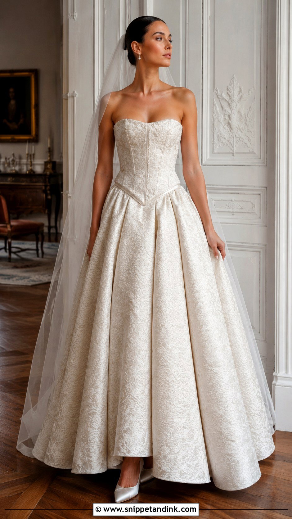 Corset Wedding Dress With Brocade Fabric - Snippet and Ink - 25 Vintage Corset Wedding Dress Ideas