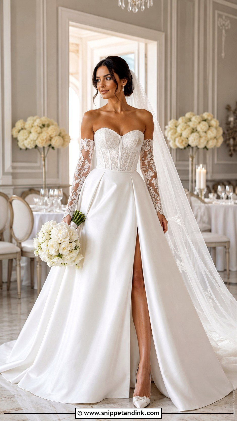 Corset Wedding Dress With Detachable Sleeves - Snippet and Ink - 20 Corset Style Wedding Dress Ideas