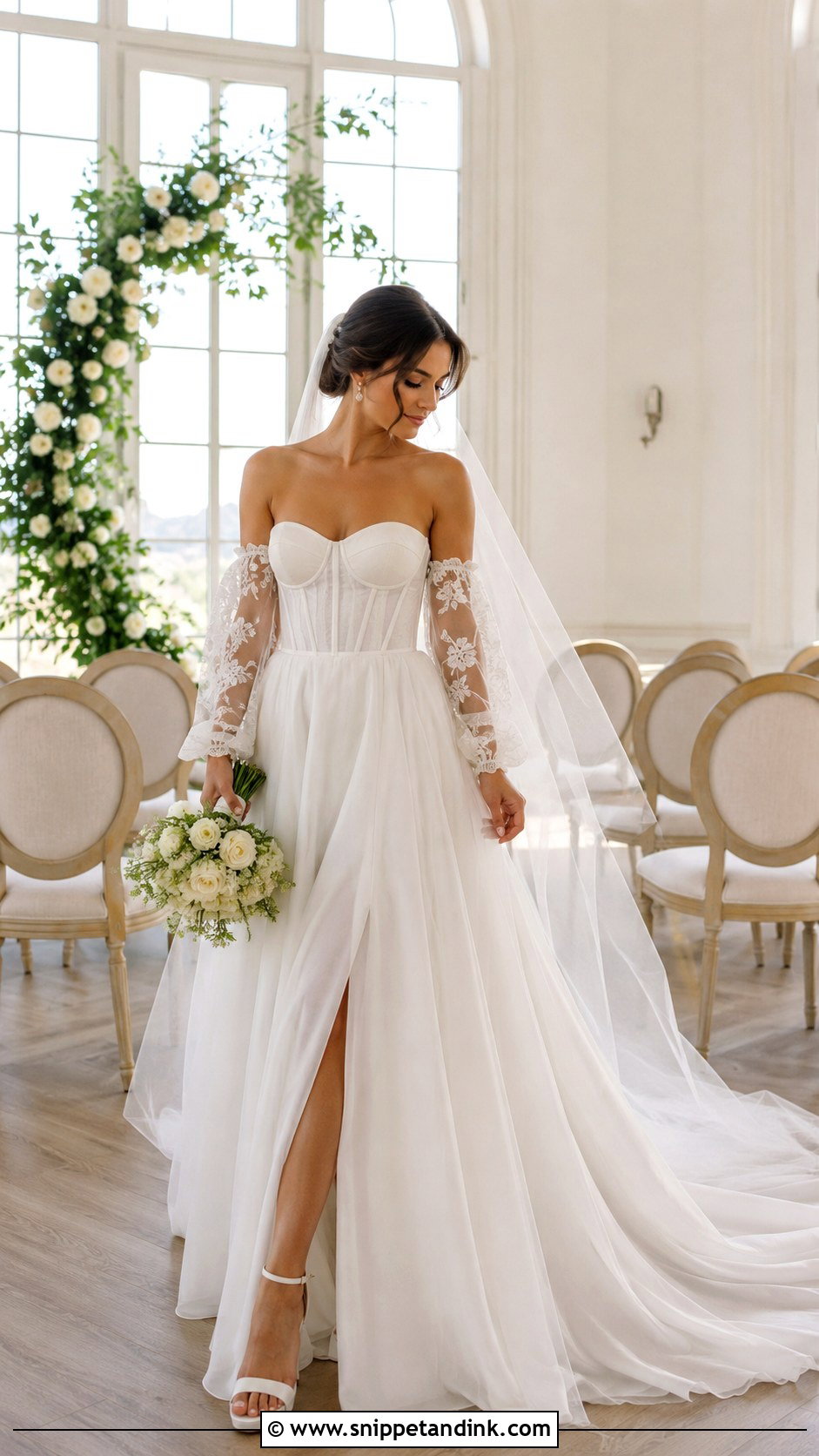 Corset Wedding Dress With Detachable Sleeves - Snippet and Ink - 20 Corset Bride Dress Ideas