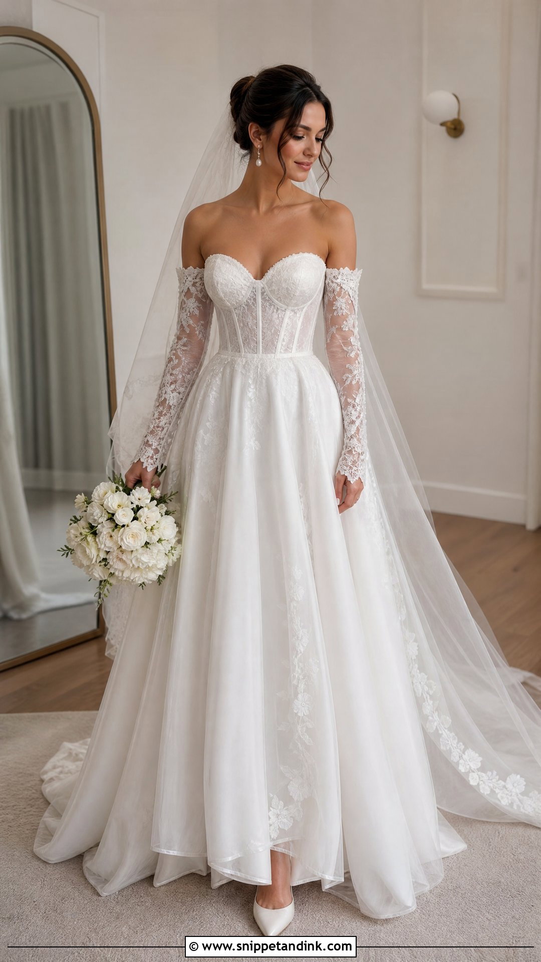 Corset Wedding Dress With Detachable Sleeves - Snippet and Ink - 20 Wedding Dresses with Corset Top