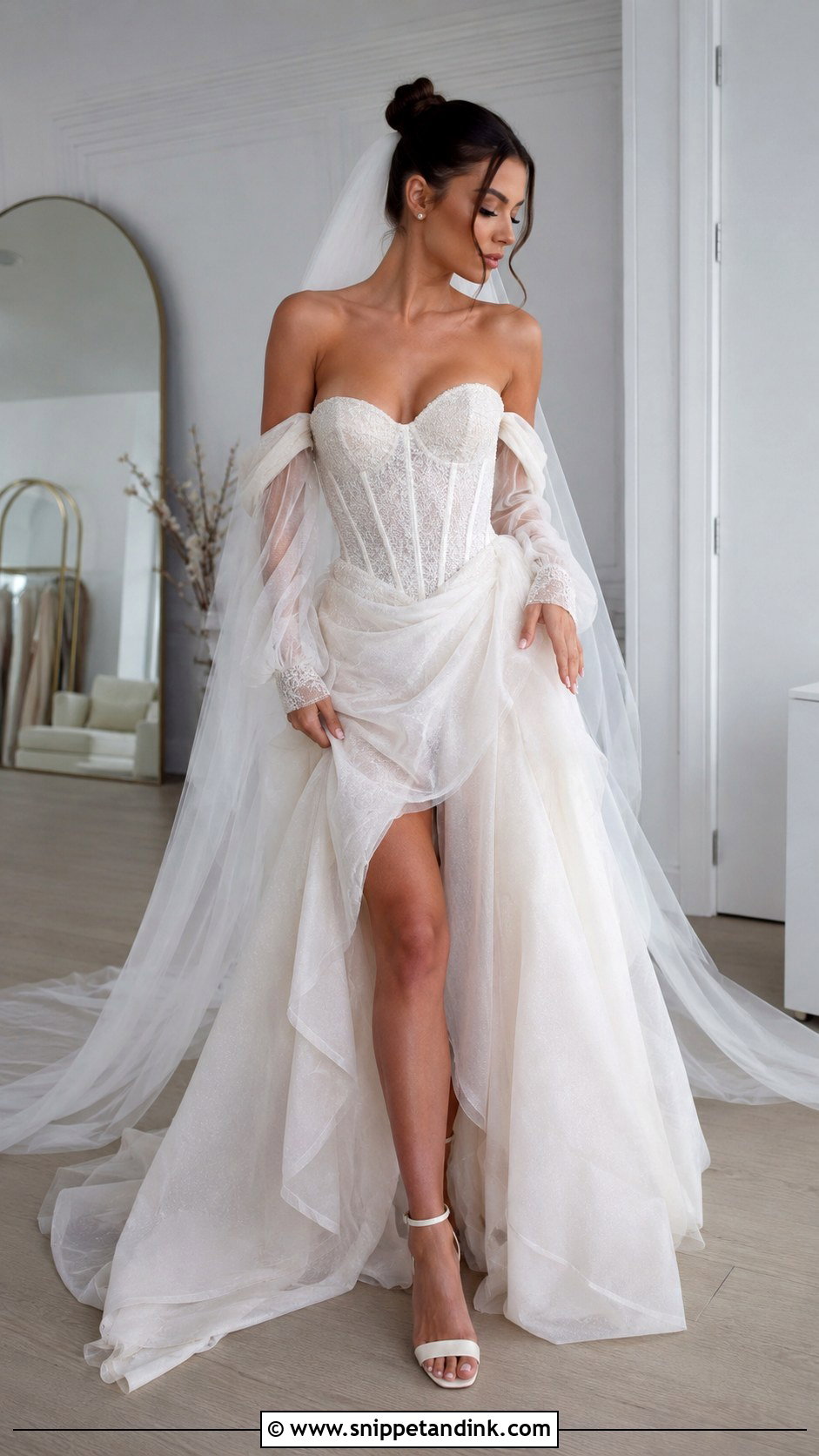Corset Wedding Dress With Detachable Tulle Sleeves - Snippet and Ink - 20 Wedding Dress with Detachable Sleeves